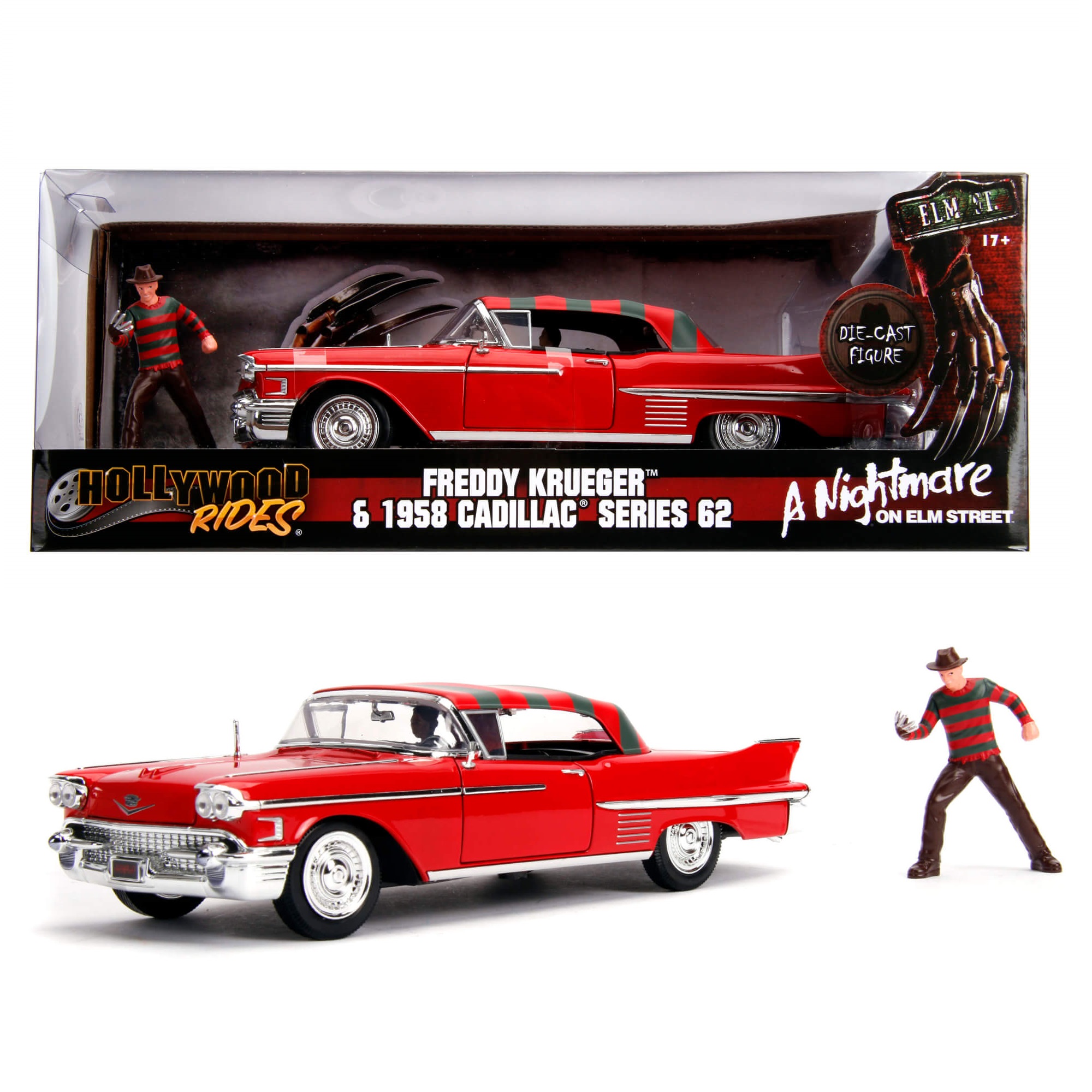 1958 Cadillac Series 62 con Figura Freddy Krueger A Nightmare On Elm Street Jada Toys Escala 1:24