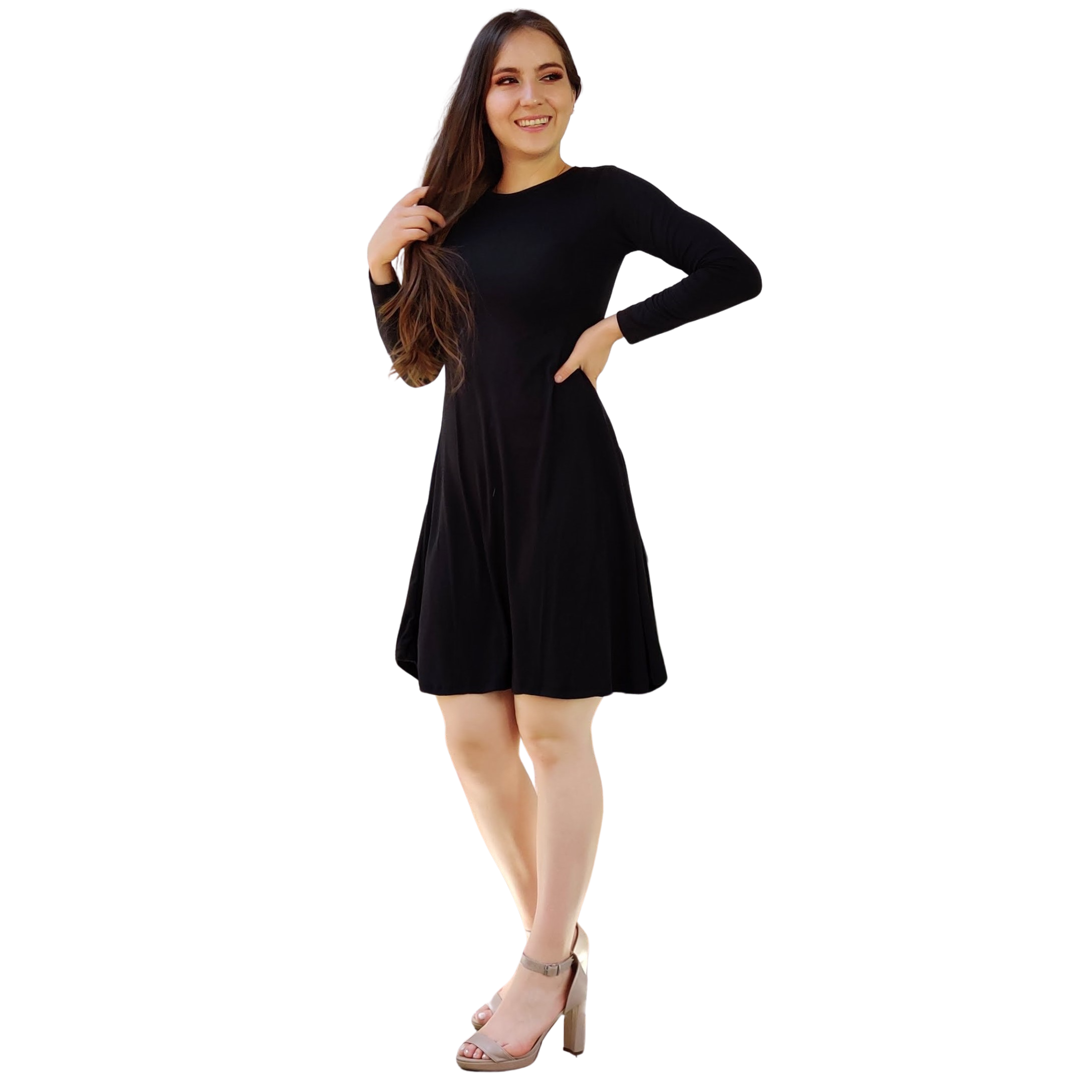 Vestido Aurora manga larga corte A campana holgado curvy