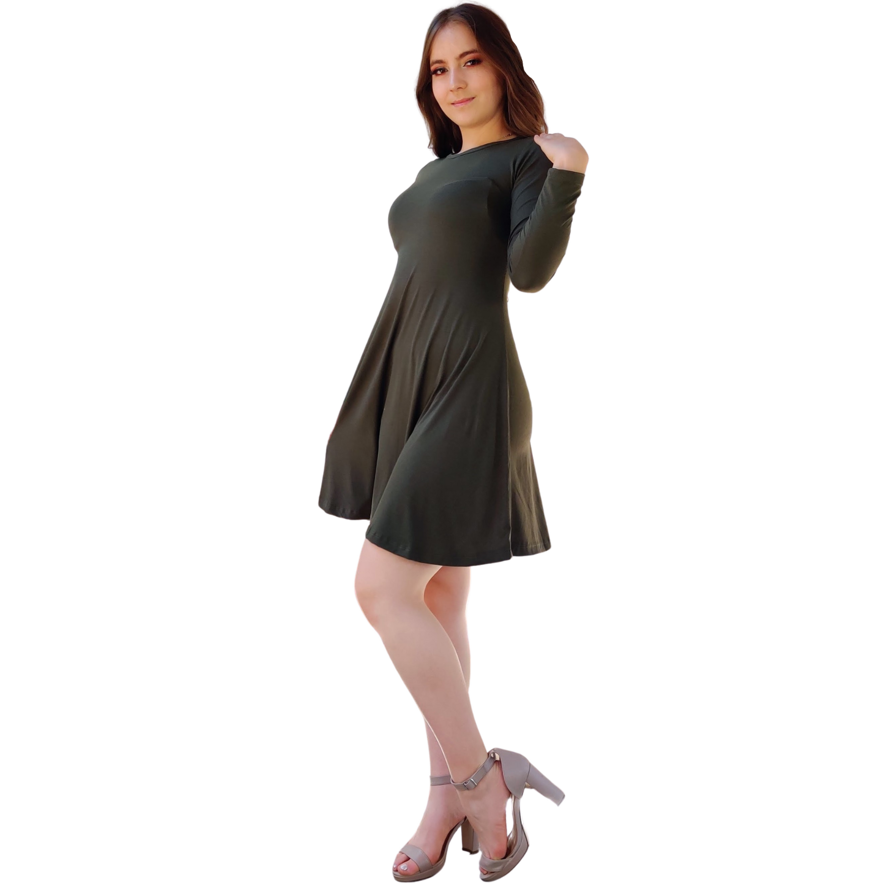 Vestido Aurora manga larga corte A campana holgado curvy