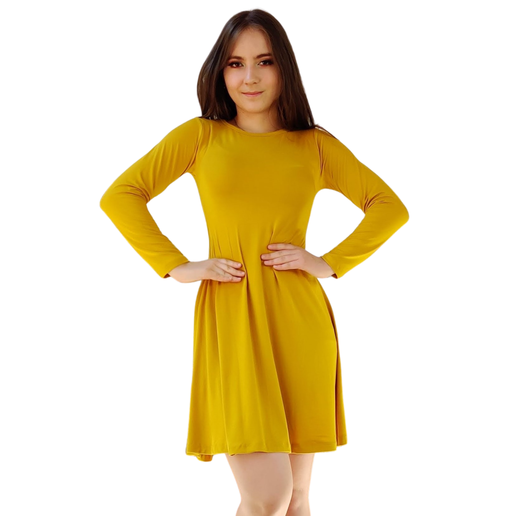 Vestido Aurora manga larga corte A campana holgado curvy