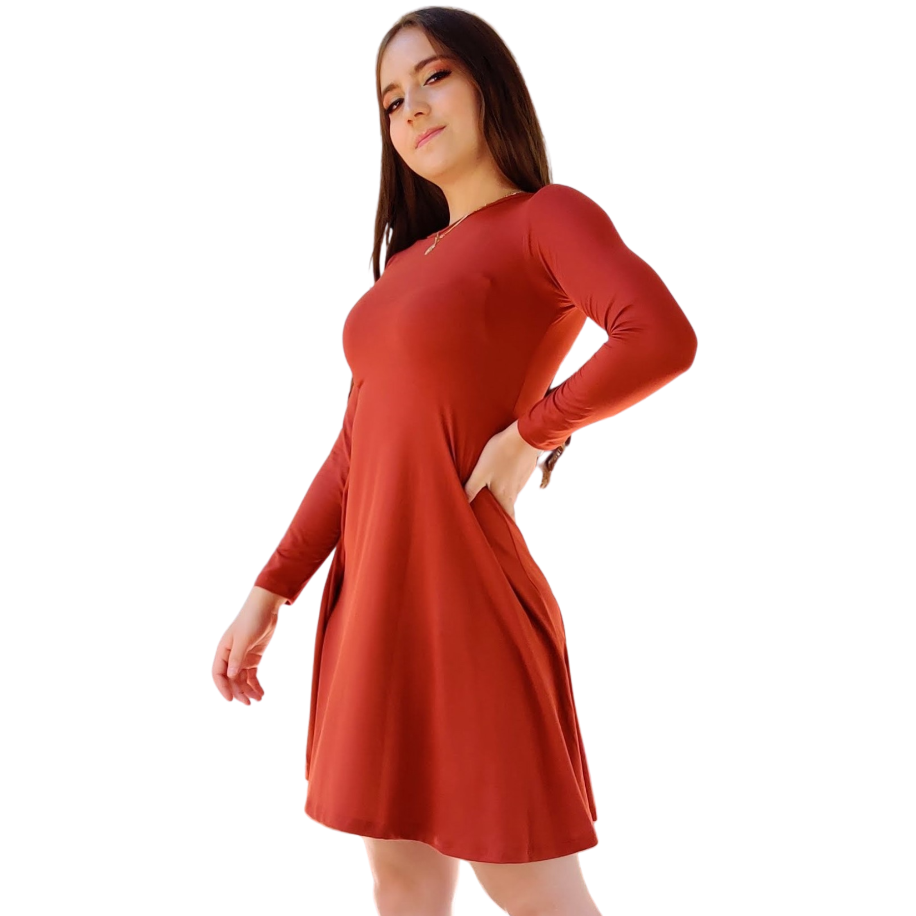 Vestido Aurora manga larga corte A campana holgado curvy