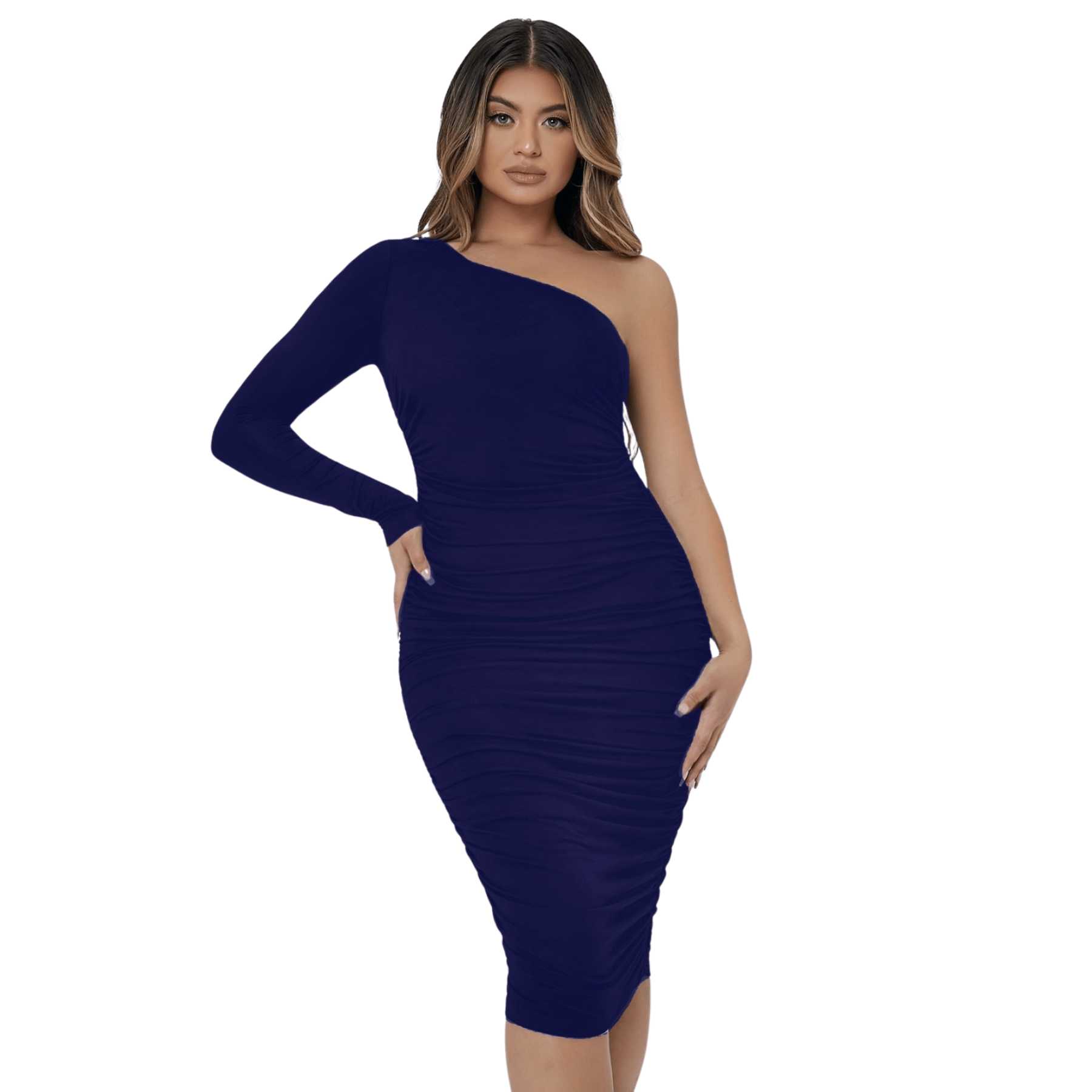 Vestido Roma corte lapiz sexy fruncido sin manga curvy un hombro