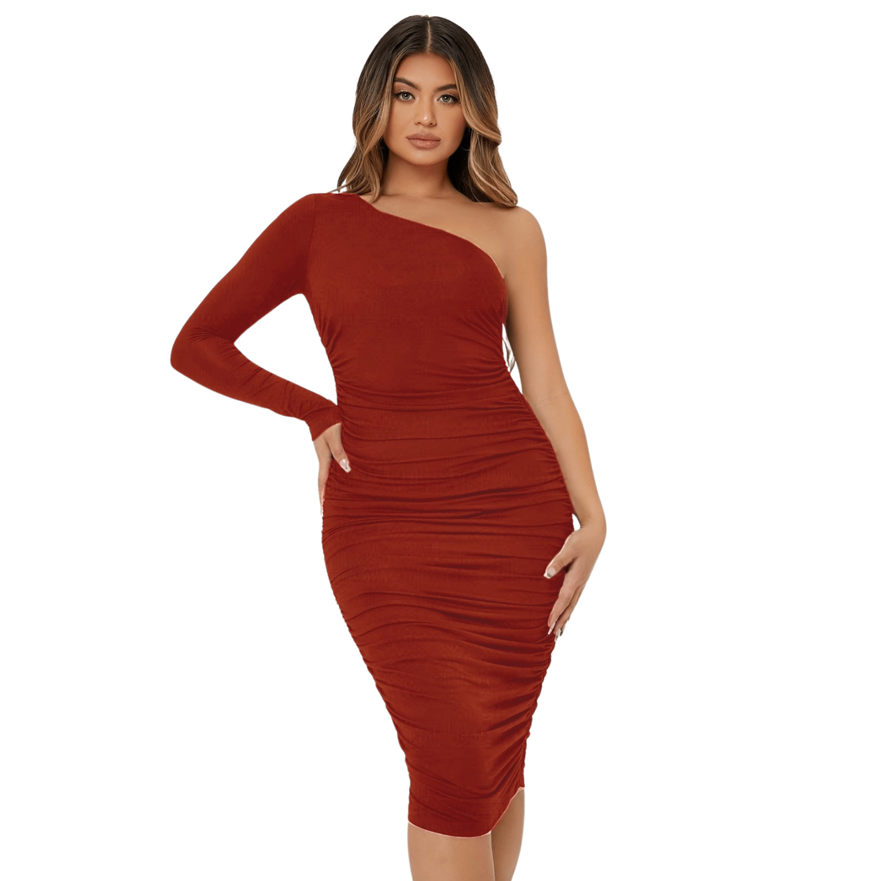 Vestido Roma corte lapiz sexy fruncido sin manga curvy un hombro