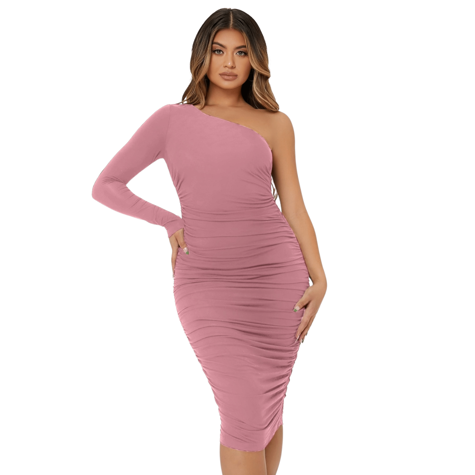 Vestido Roma corte lapiz sexy fruncido sin manga curvy un hombro