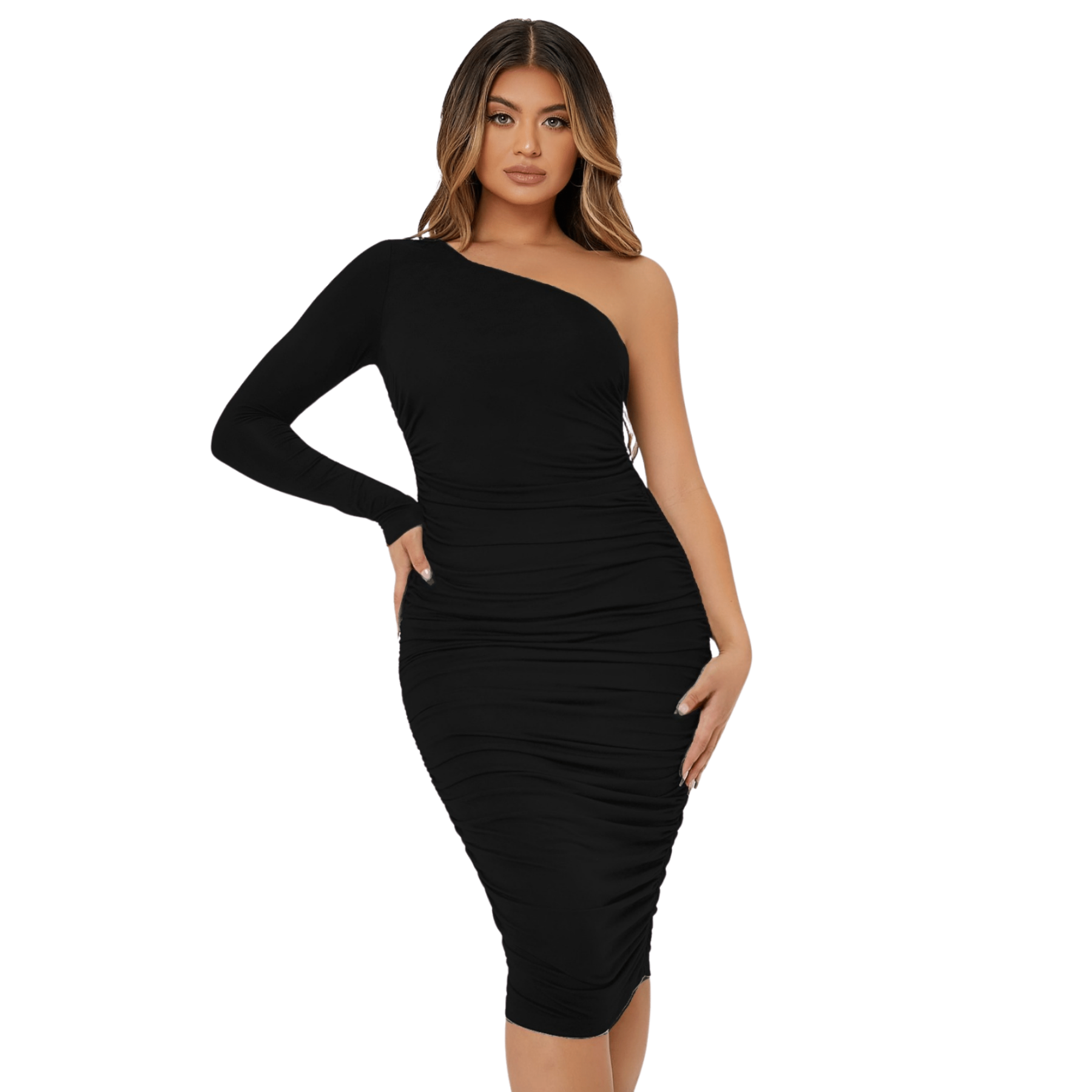 Vestido Roma corte lapiz sexy fruncido sin manga curvy un hombro