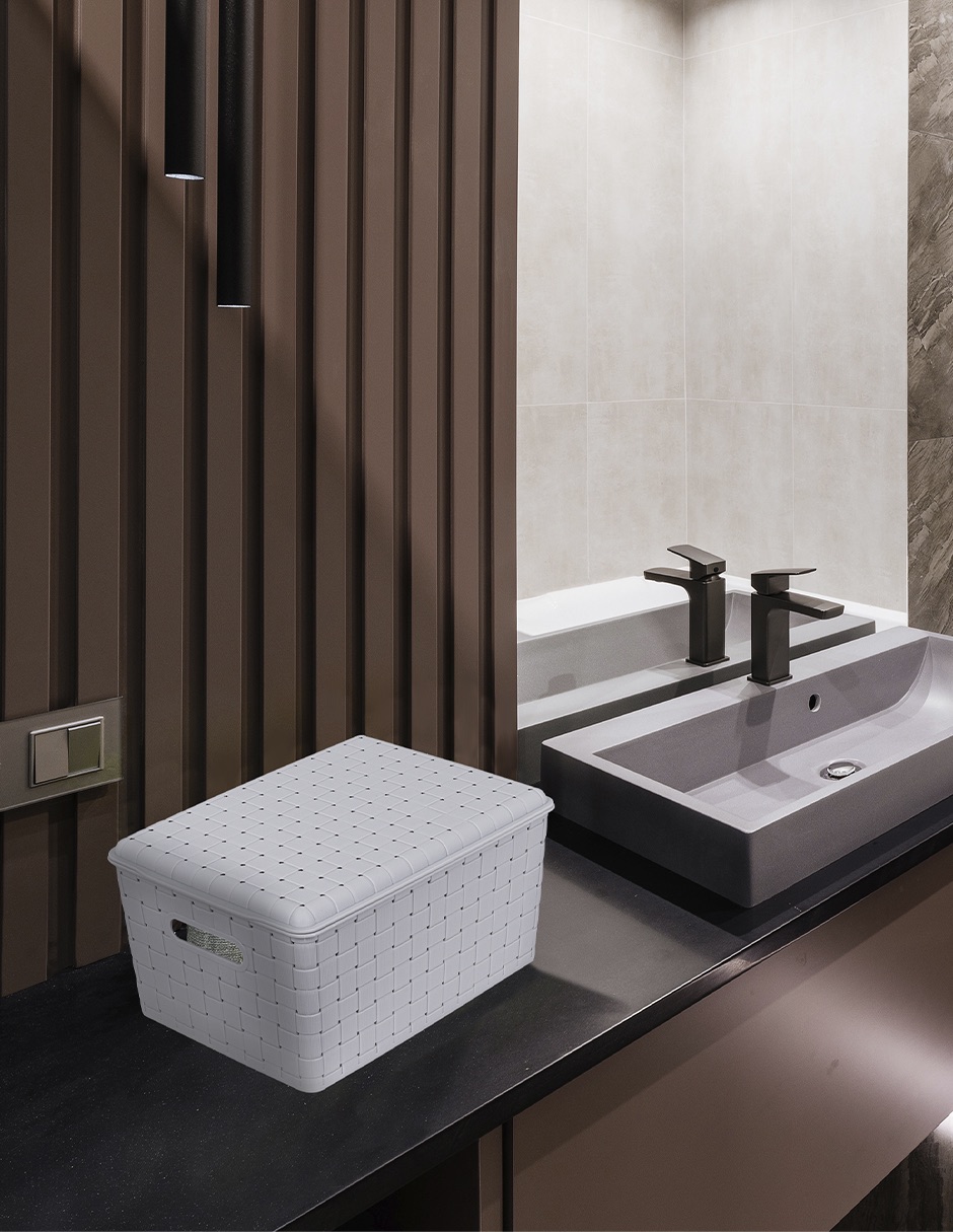 Caja organizadora plástica con tapa mediana gris Tutti