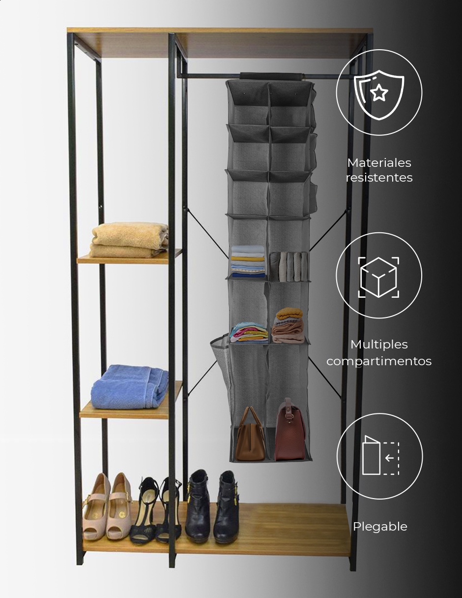 Organizador colgante para clóset 12 espacios gris Tutti