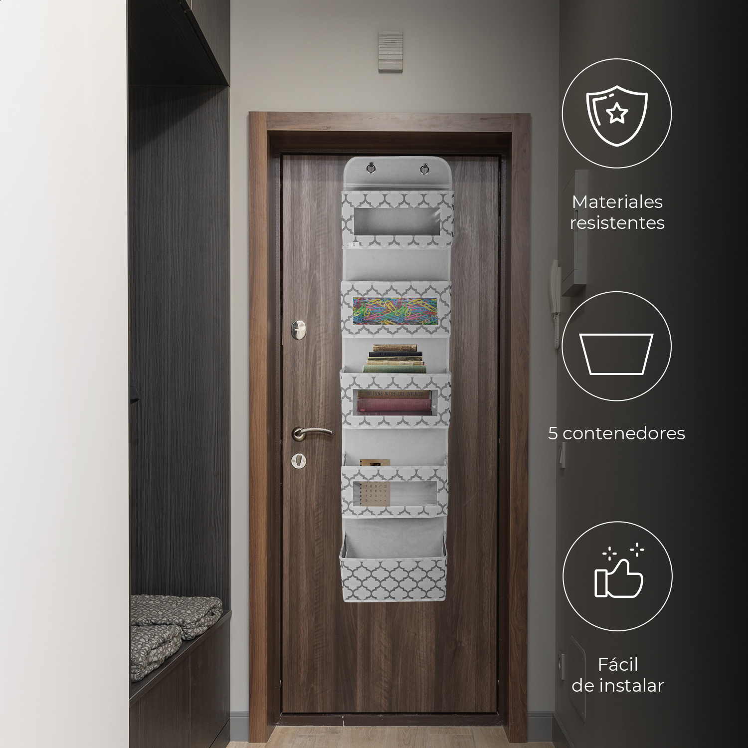 Organizador colgante para puerta 5 espacios blanco Tutti