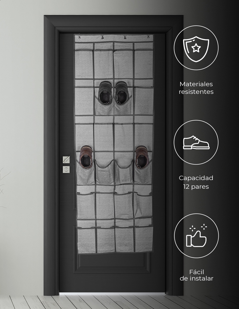 Organizador de zapatos colgante para puerta gris de 12 pares