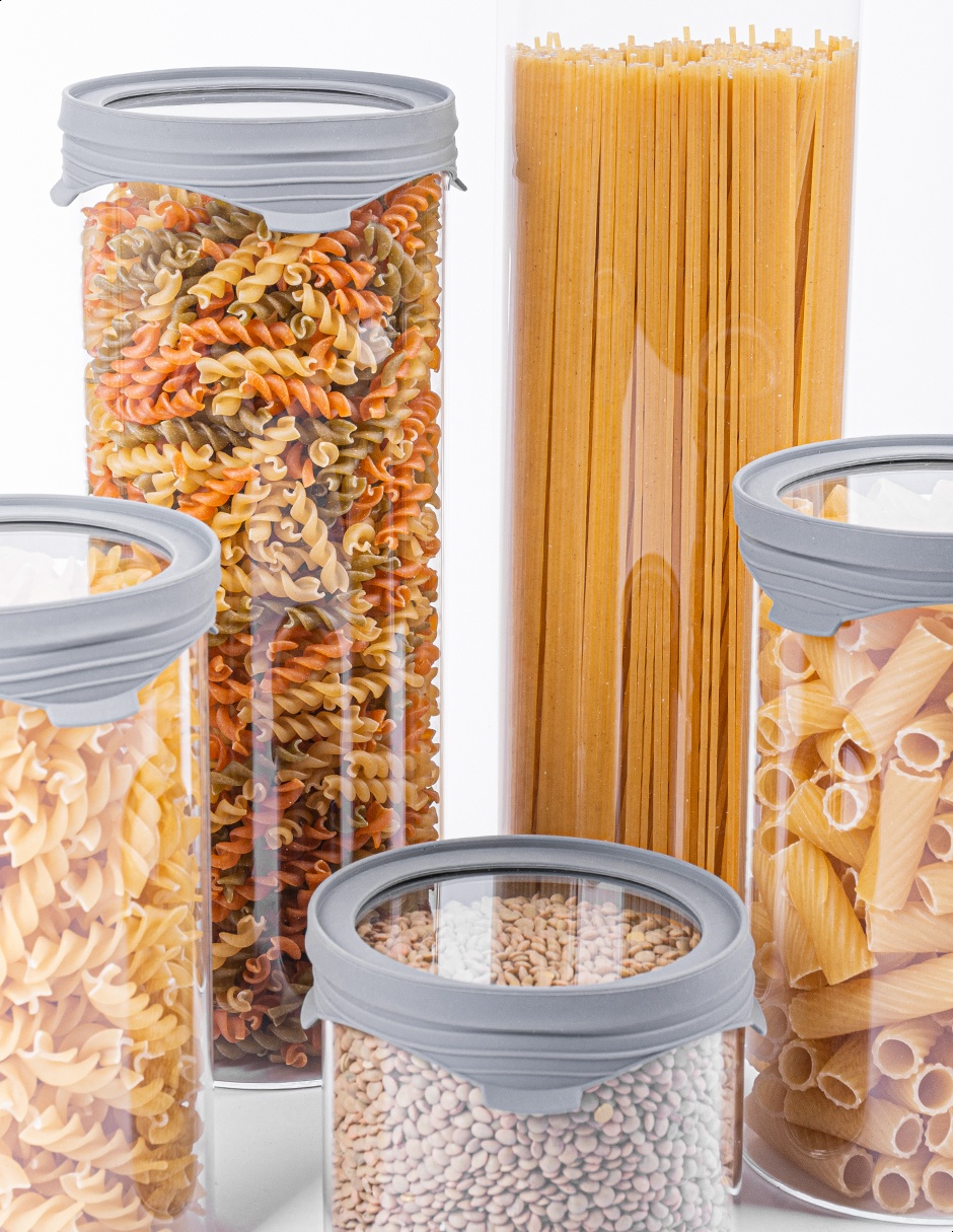 Set de 5 frascos contenedores cilíndricos de vidrio Tutti