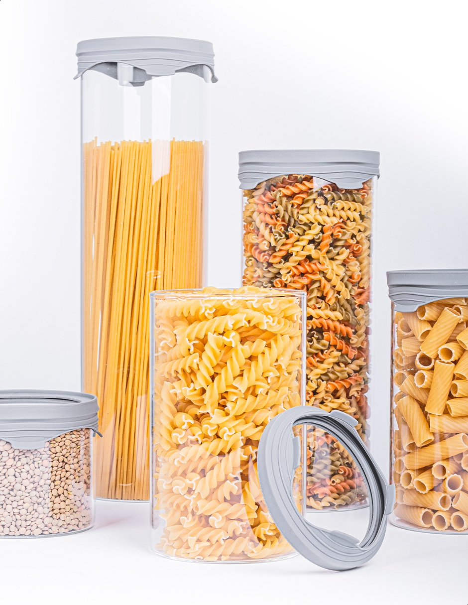 Set de 5 frascos contenedores cilíndricos de vidrio Tutti