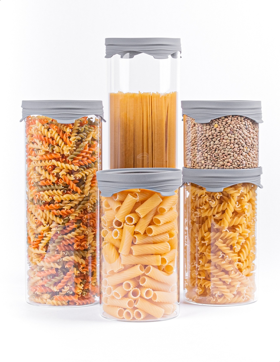 Set de 5 frascos contenedores cilíndricos de vidrio Tutti