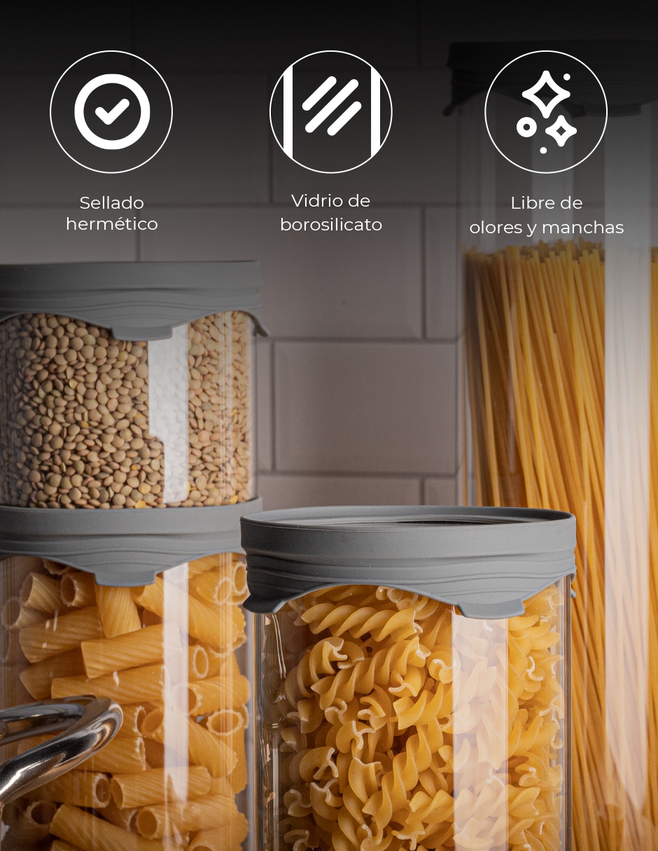 Set de 5 frascos contenedores cilíndricos de vidrio Tutti