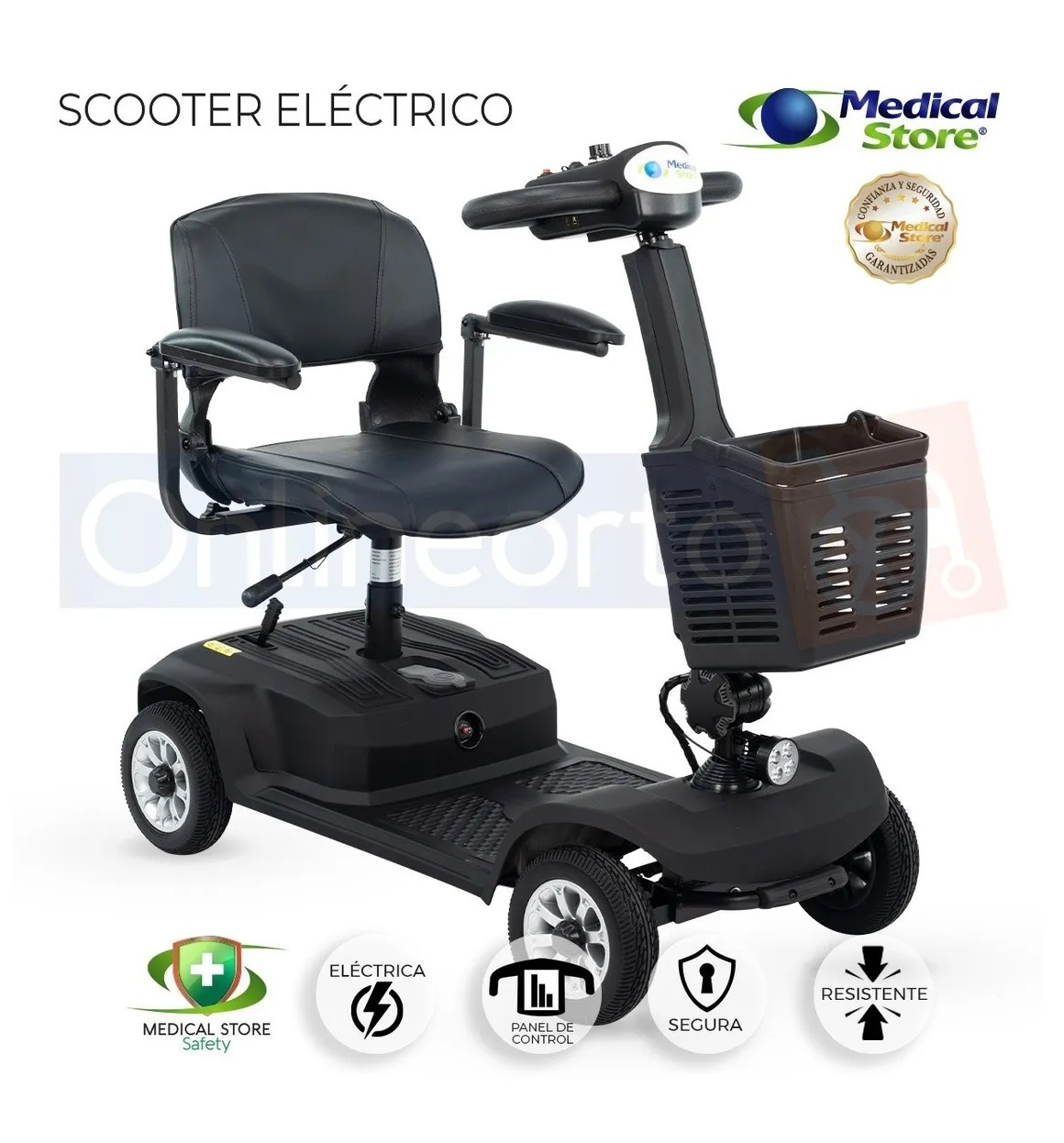 Silla De Ruedas Scooter Eléctrico 4 Ruedas Negra Plegable Luz Led