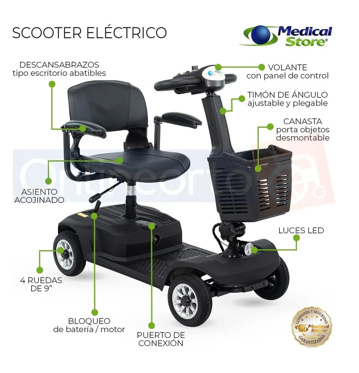 Silla De Ruedas Scooter Eléctrico 4 Ruedas Negra Plegable Luz Led