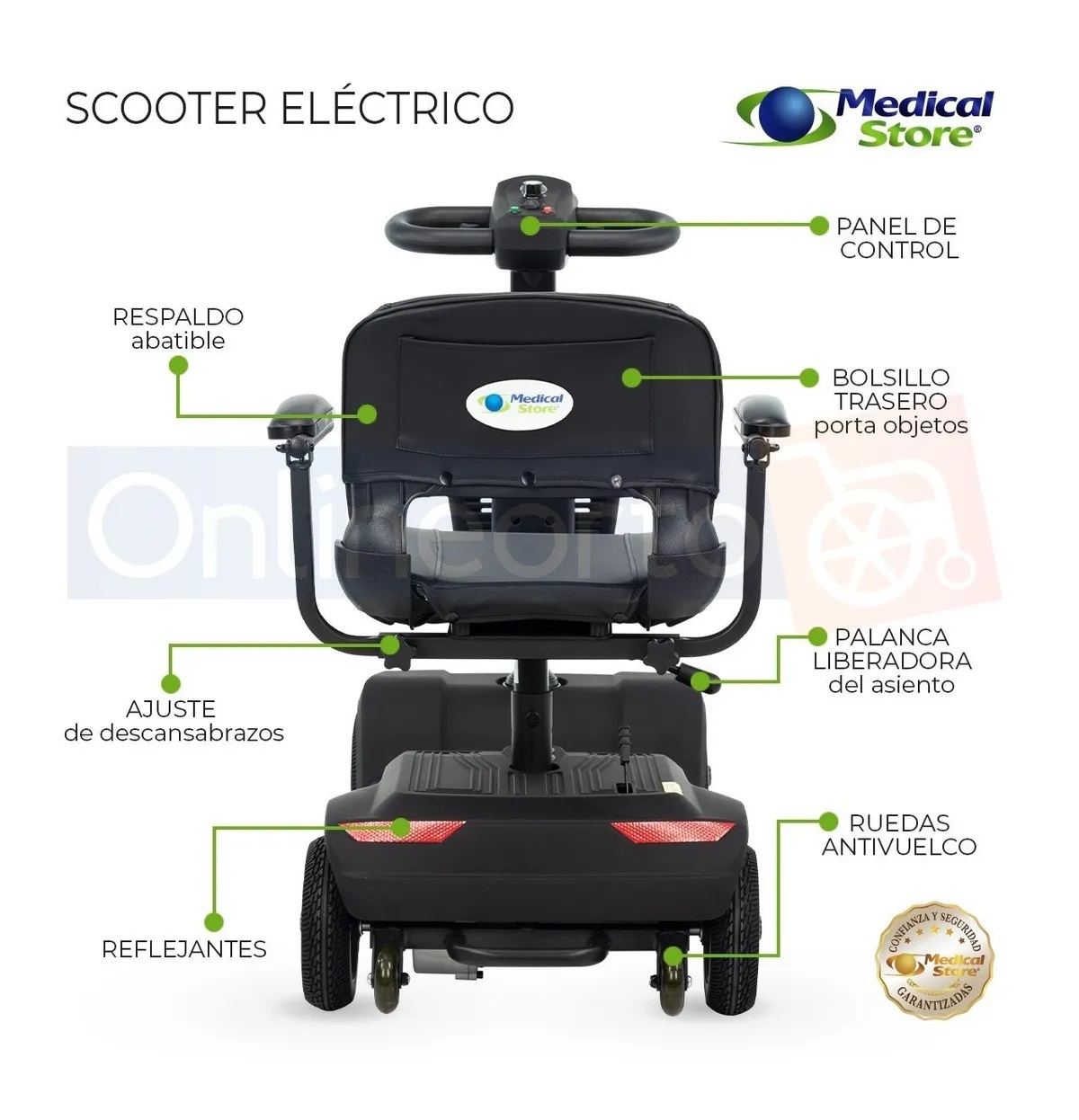 Silla De Ruedas Scooter Eléctrico 4 Ruedas Negra Plegable Luz Led