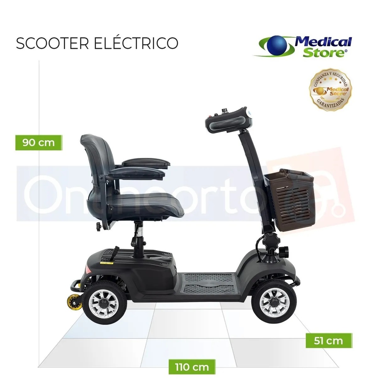 Silla De Ruedas Scooter Eléctrico 4 Ruedas Negra Plegable Luz Led