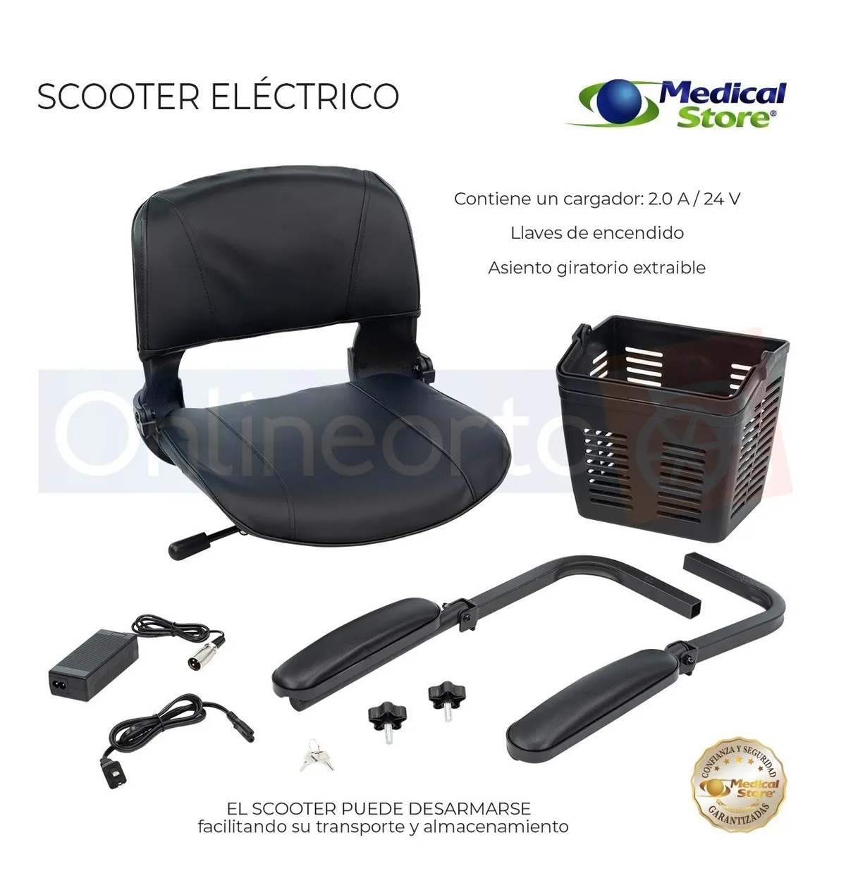 Silla De Ruedas Scooter Eléctrico 4 Ruedas Negra Plegable Luz Led