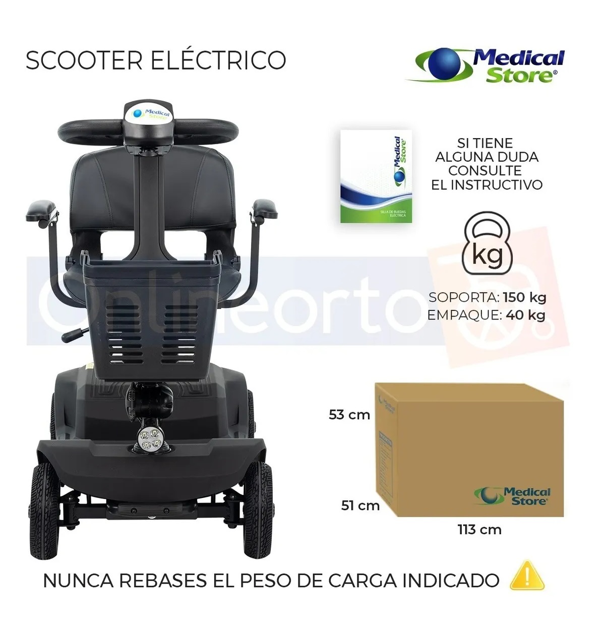 Silla De Ruedas Scooter Eléctrico 4 Ruedas Negra Plegable Luz Led