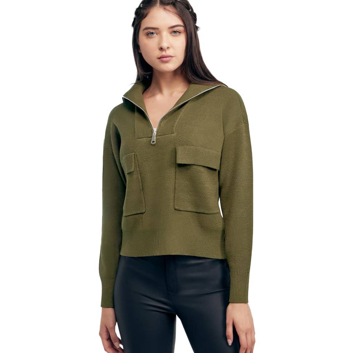 Suéter Casual Cerrado Cuello Alto Sao Palo color Verde Olivo para Mujer 1039209