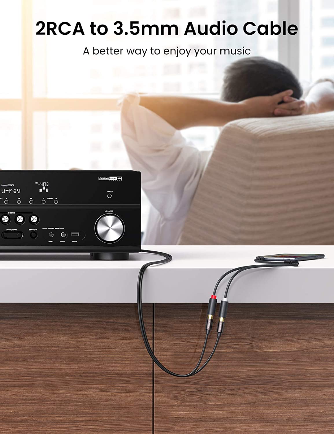 Cable Audio Ugreen Auxiliar 3.5mm Macho A 2rca Hembra 25cm Negro