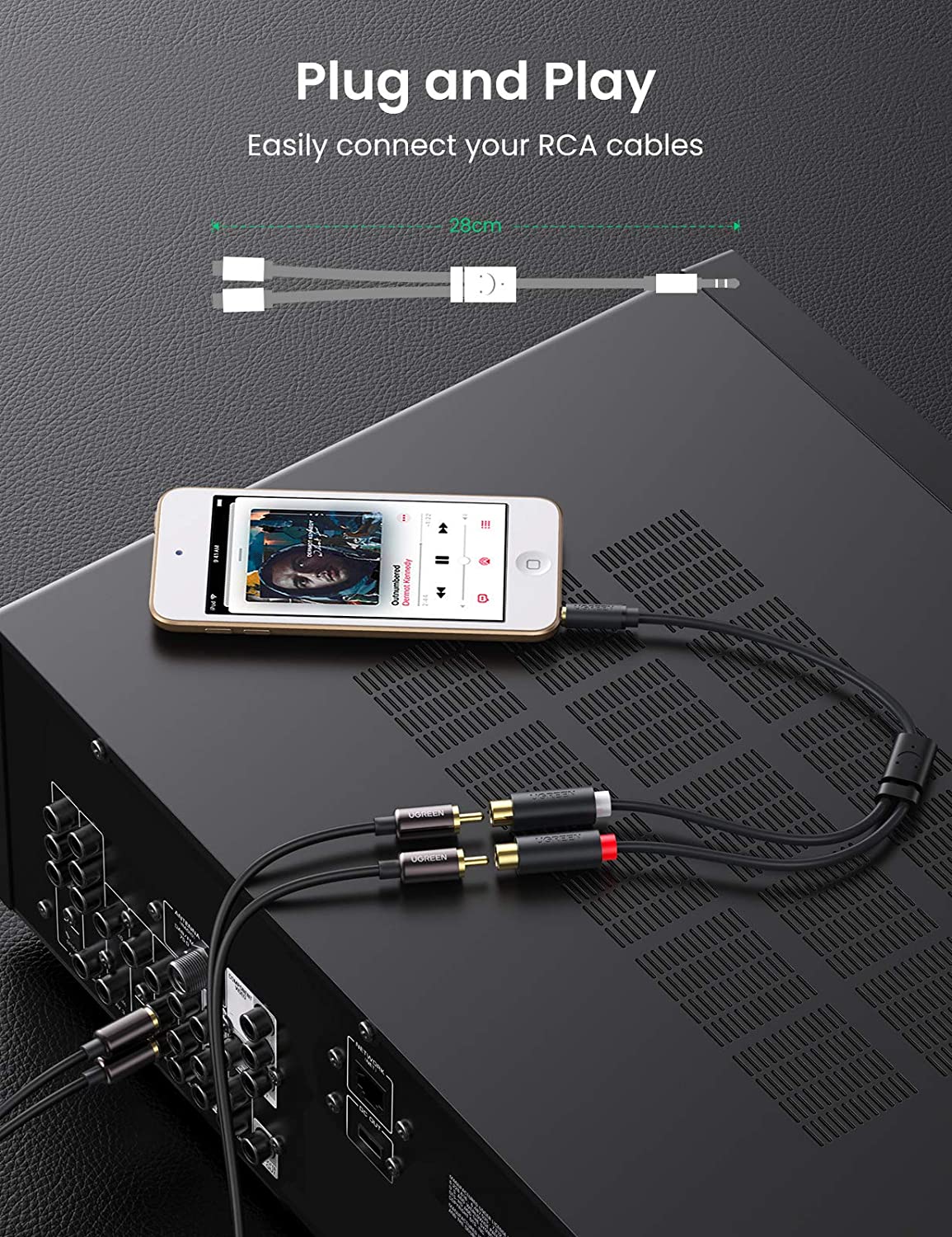 Cable Audio Ugreen Auxiliar 3.5mm Macho A 2rca Hembra 25cm Negro