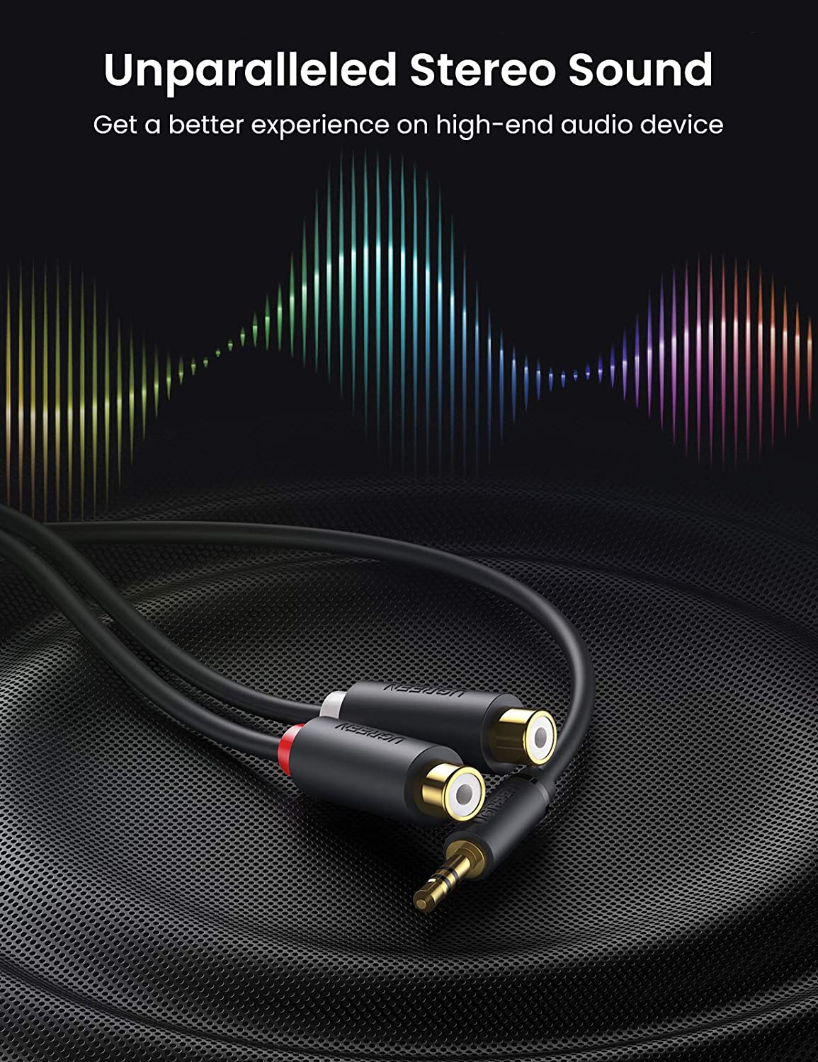 Cable Audio Ugreen Auxiliar 3.5mm Macho A 2rca Hembra 25cm Negro