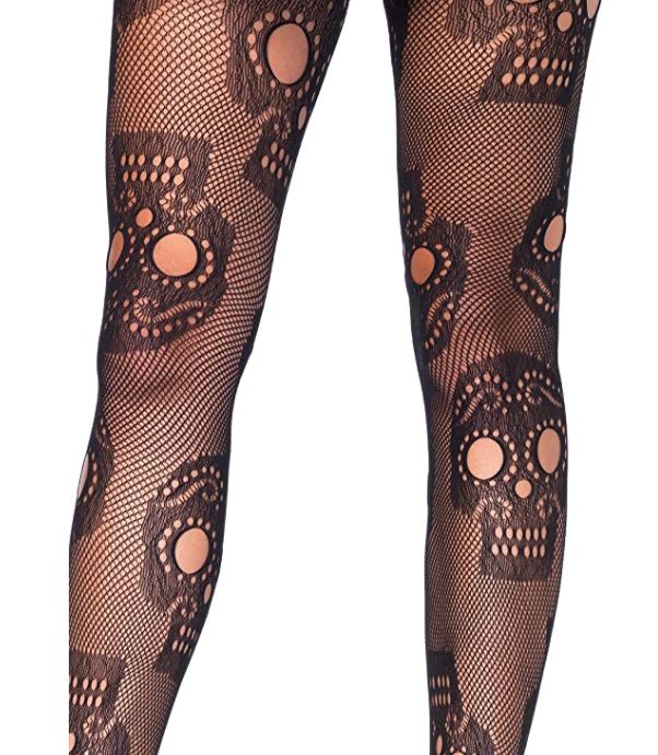 Medias Diseño Calavera Catrina Halloween Dia de Muertos Disfraz Pantimedias Mallas Negras Red Mujer Unitalla 