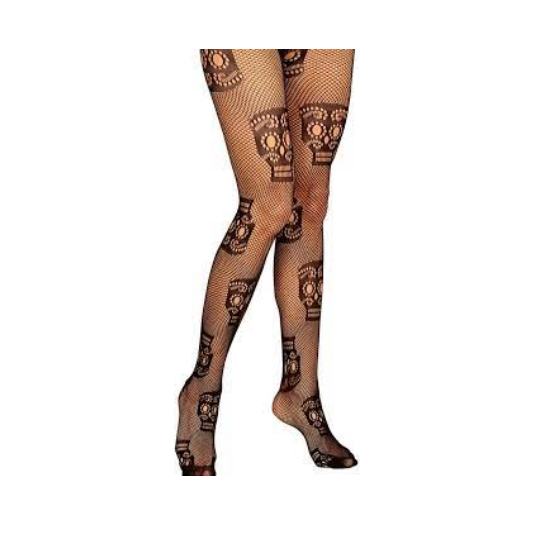 Medias Diseño Calavera Catrina Halloween Dia de Muertos Disfraz Pantimedias Mallas Negras Red Mujer Unitalla 