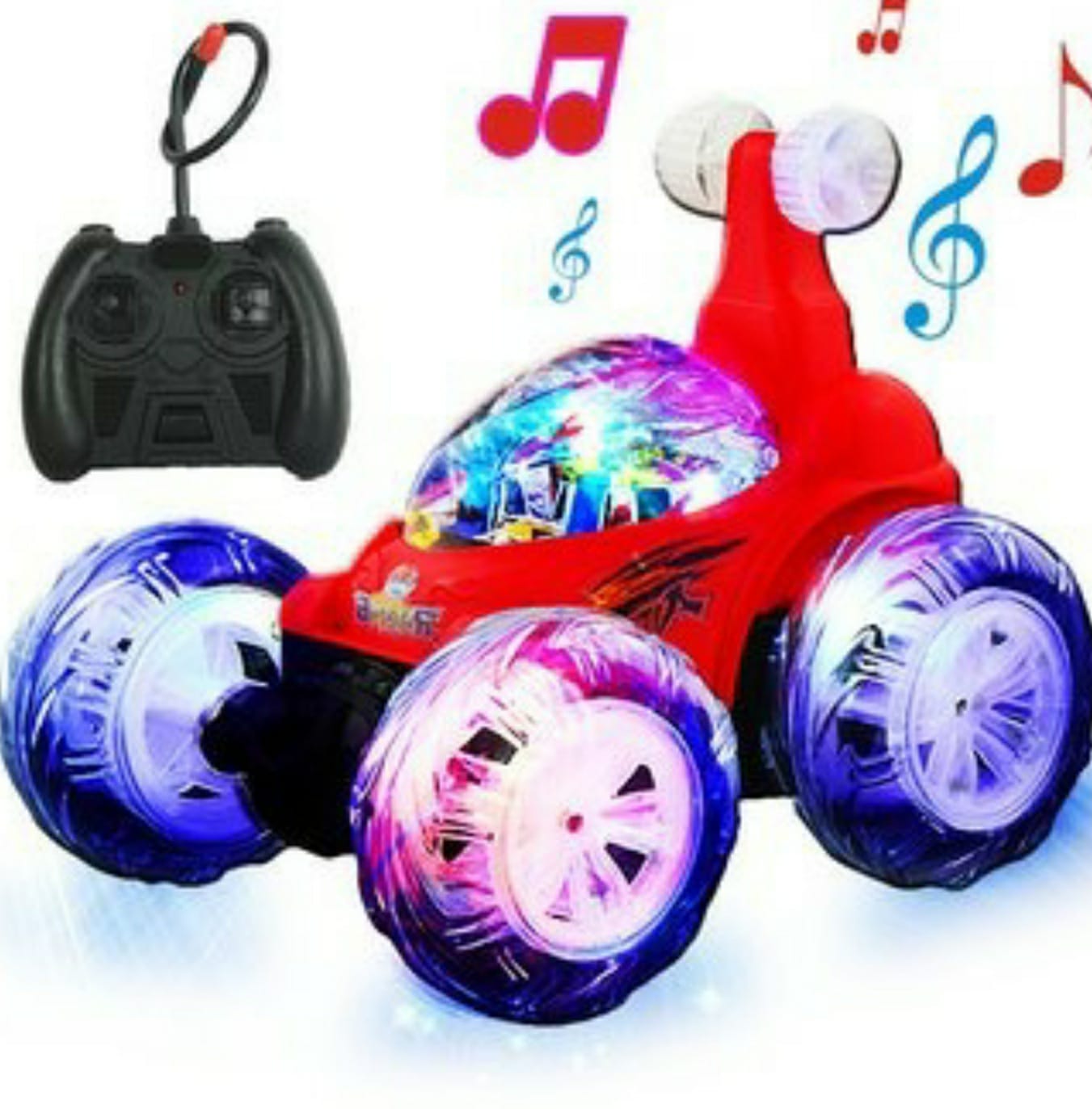 Rotating Carro Azul Loco Musical Gira 360 Grados Para Niños R/c
