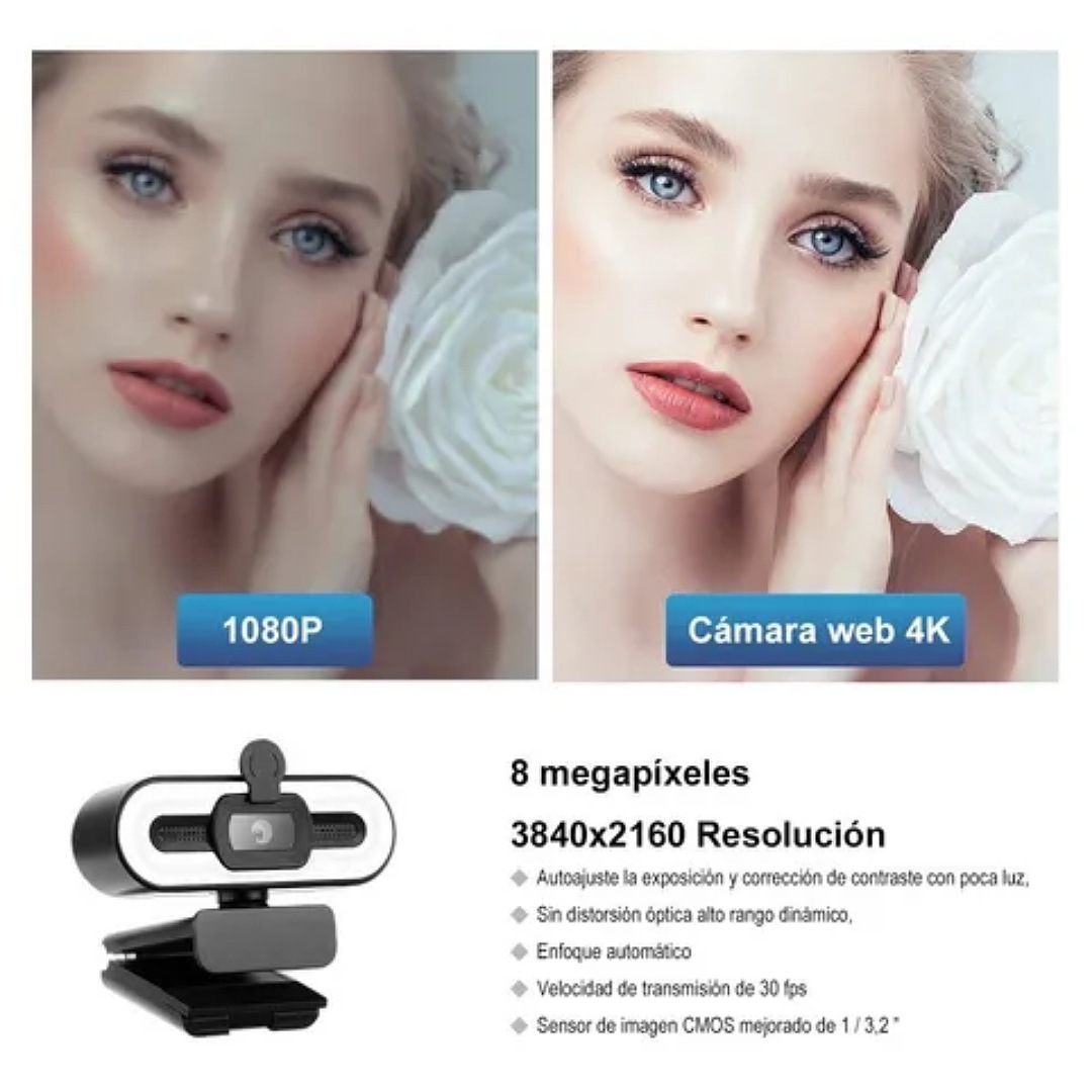 4k Cámara Webcam Con Micrófono Enfoque Automático Hd 2160p