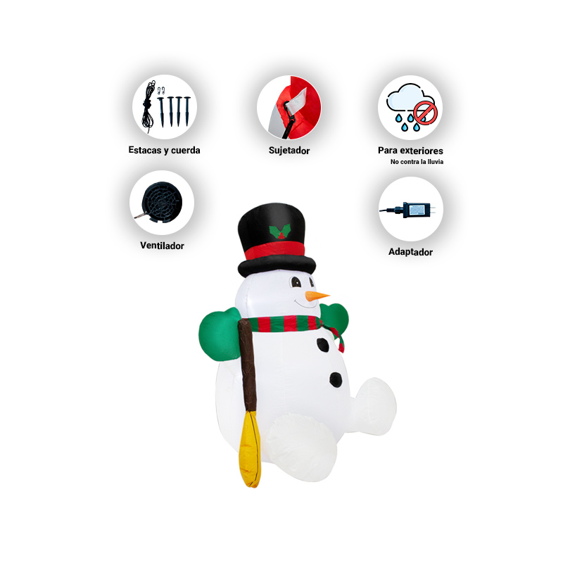 Inflable Navideño Muñeco De Nieve Con Escoba y Luz Led 1.20 Mts Snowman 