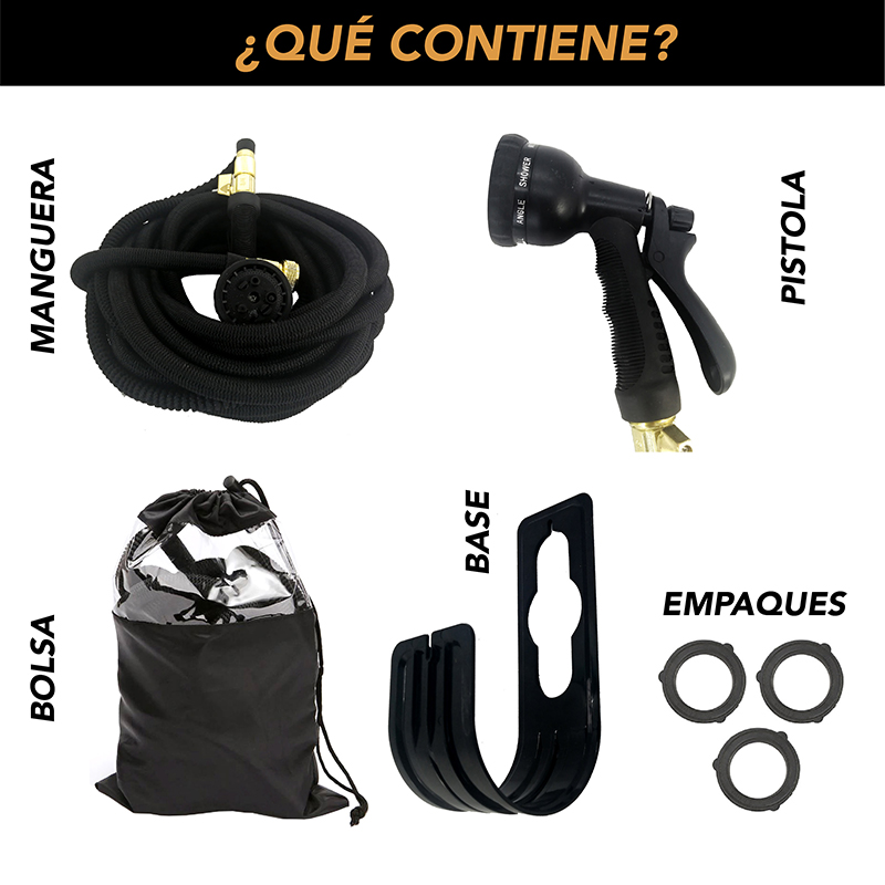 Manguera CHIC-FANTASY Expandible para Jardín manguera retráctil Extensible de hasta 100 pies (30 Mts) con Pistola para Agua 10 Patrones