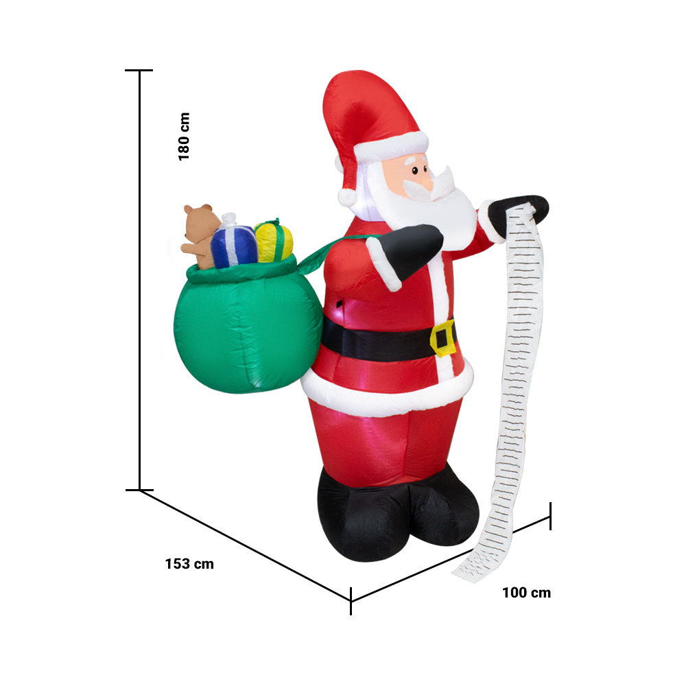 Inflable Navideño Santa Claus Con Lista Y Regalos Luz Led 1.80 Mts Papá Noel