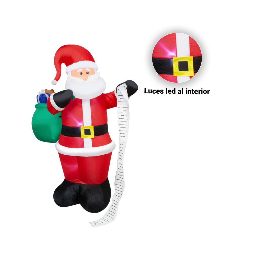 Inflable Navideño Santa Claus Con Lista Y Regalos Luz Led 1.80 Mts Papá Noel