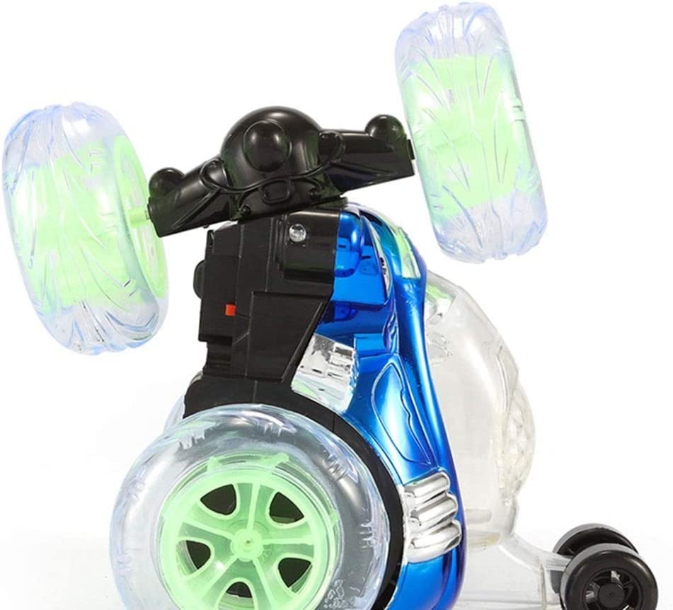 Carro R/c Stunt Car Azul Bailarín Acrobacias Luces Y Música 360 Grados