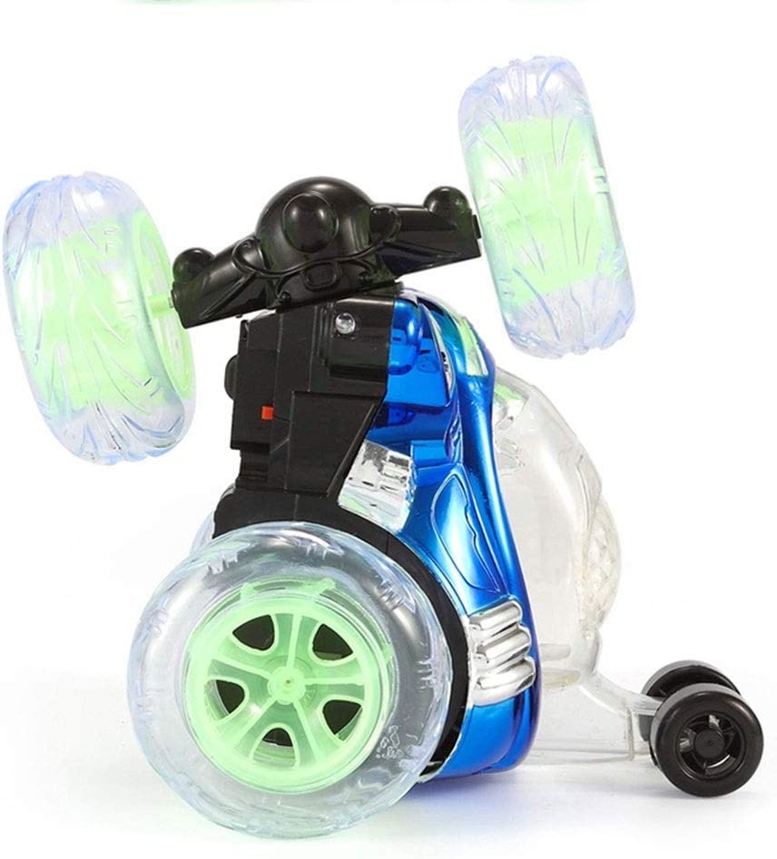 Carro R/c Stunt Car Azul Bailarín Acrobacias Luces Y Música 360 Grados