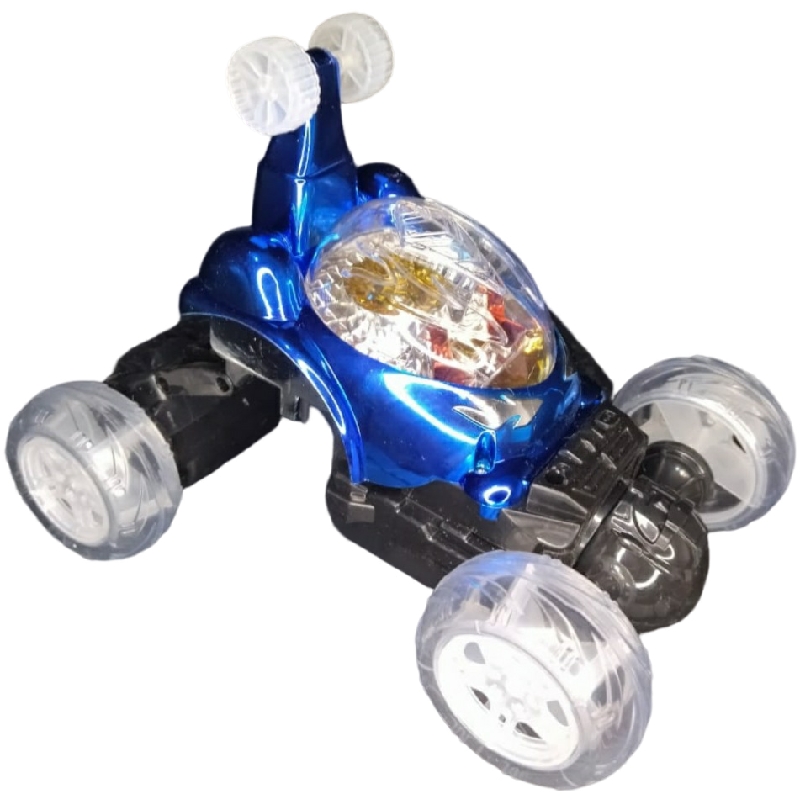 Carro R/c Stunt Car Azul Bailarín Acrobacias Luces Y Música 360 Grados