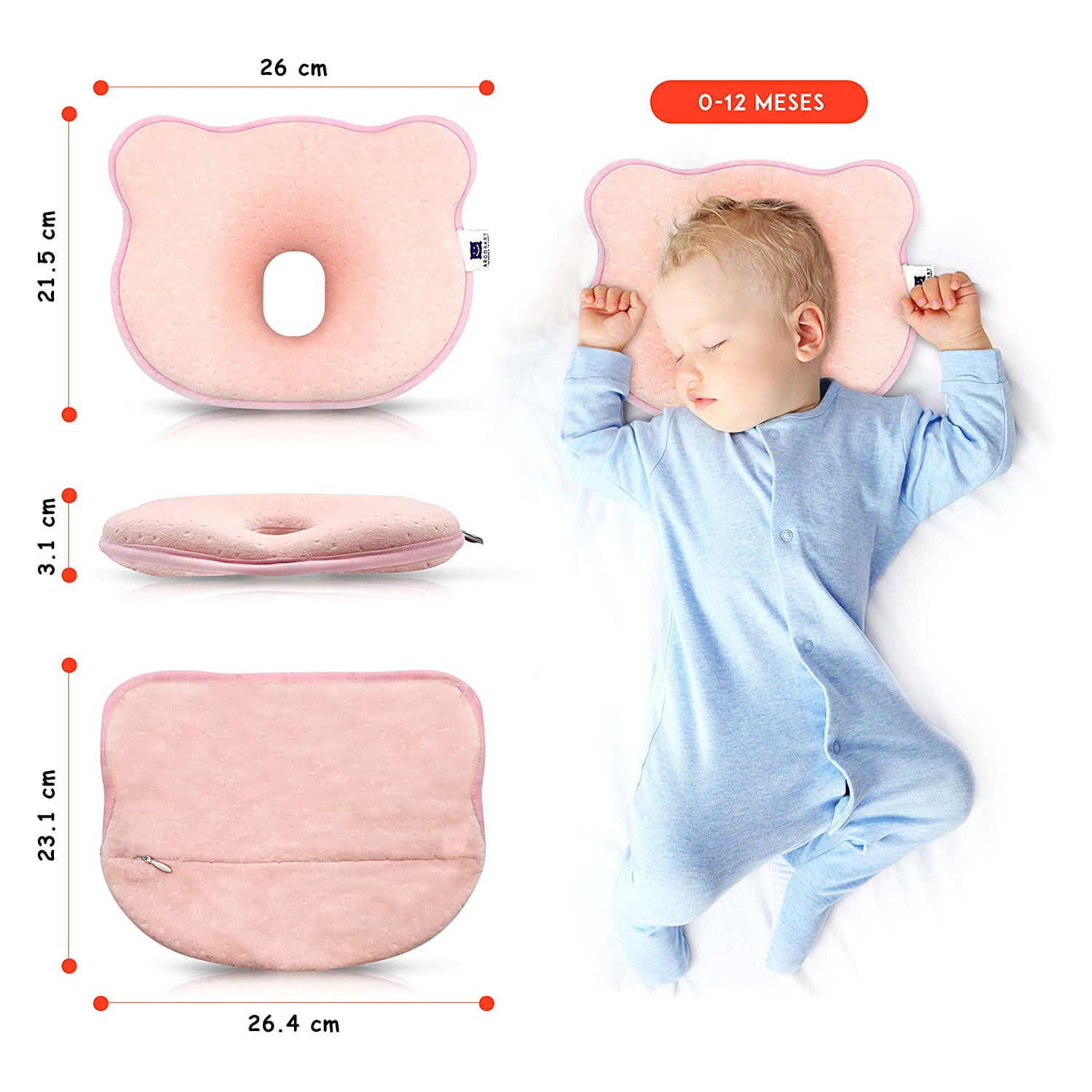 Almohada para Prevenir Plagiocefalia Cabeza Plana del Bebé, Ideal 0 a 12 Meses