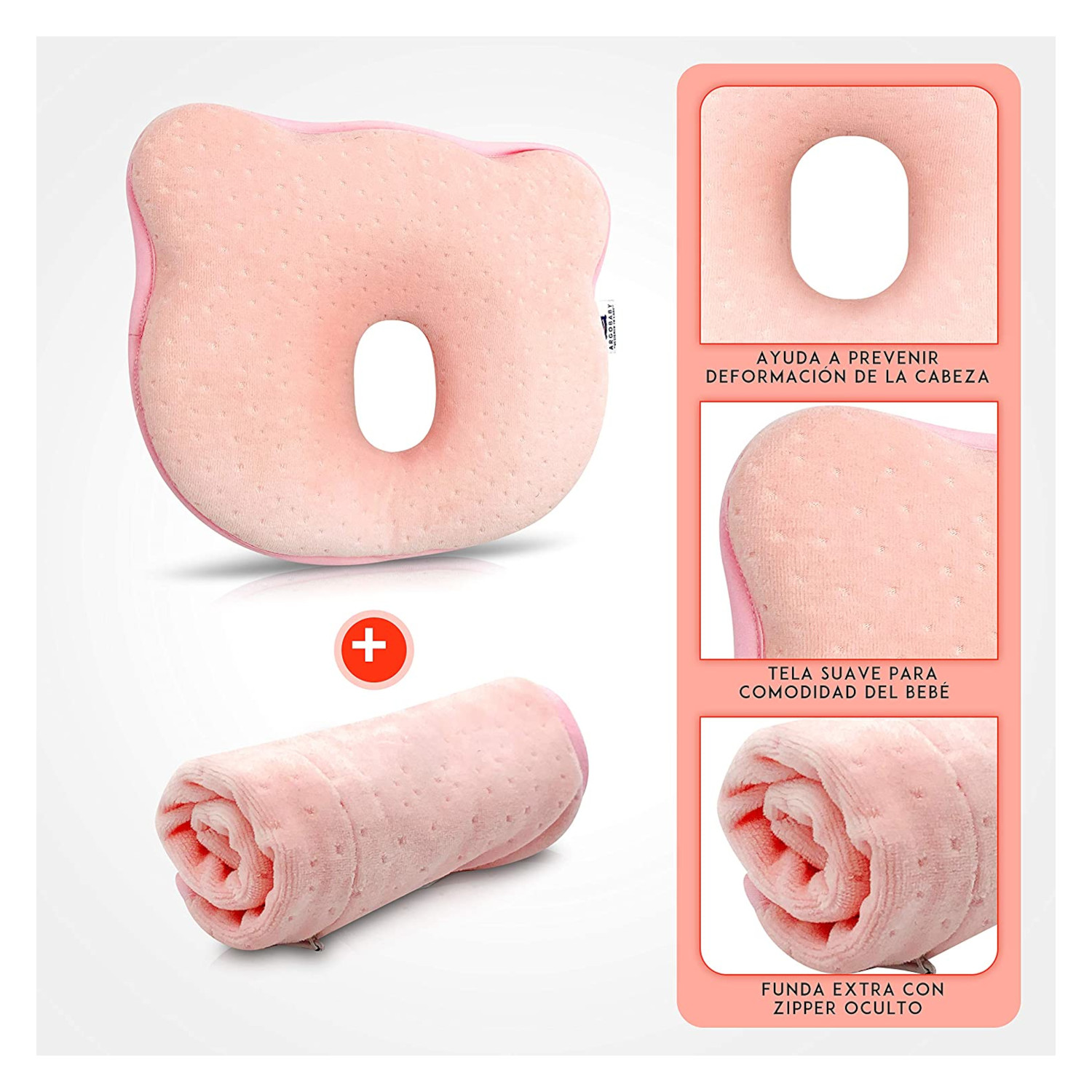 Almohada para Prevenir Plagiocefalia Cabeza Plana del Bebé, Ideal 0 a 12 Meses