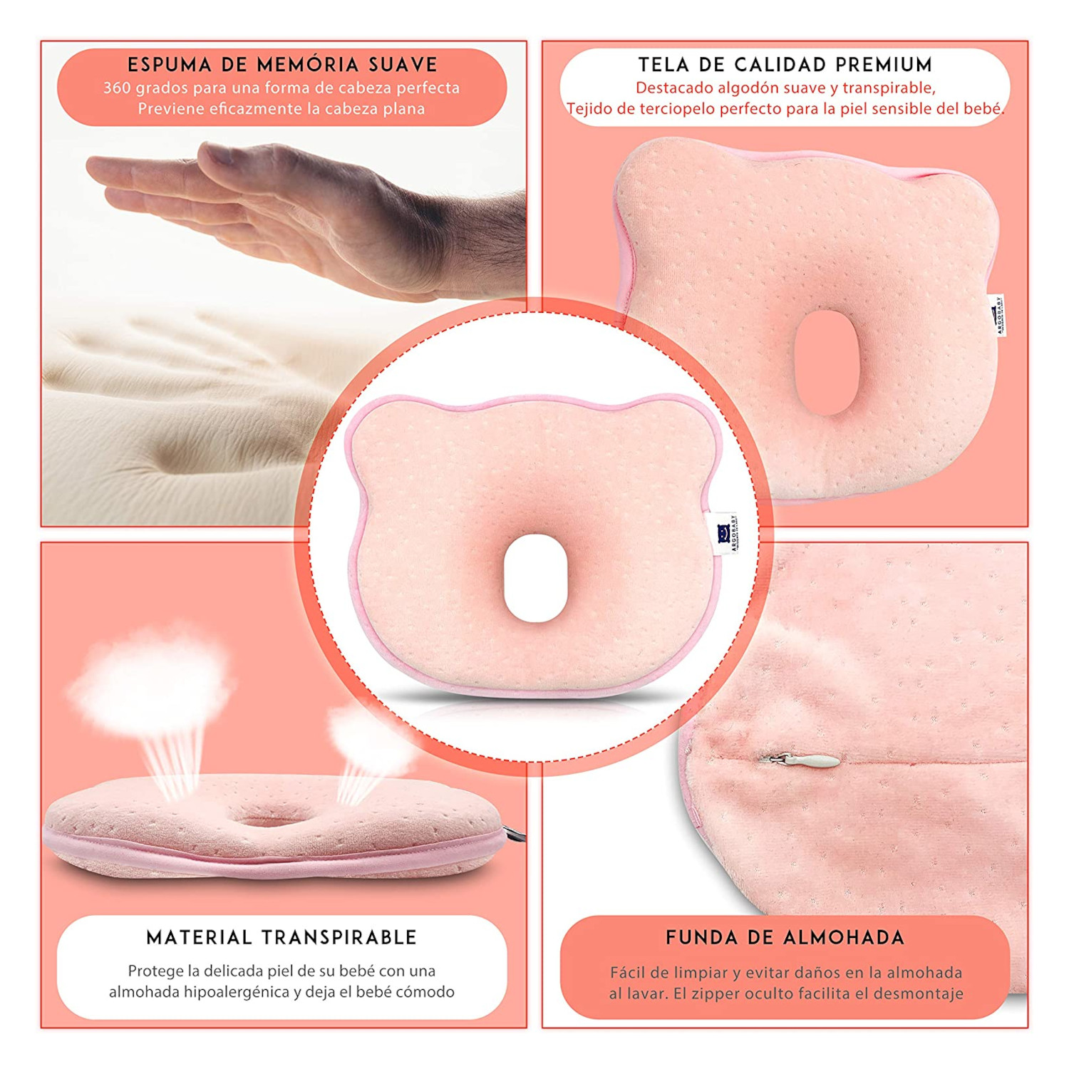 Almohada para Prevenir Plagiocefalia Cabeza Plana del Bebé, Ideal 0 a 12 Meses