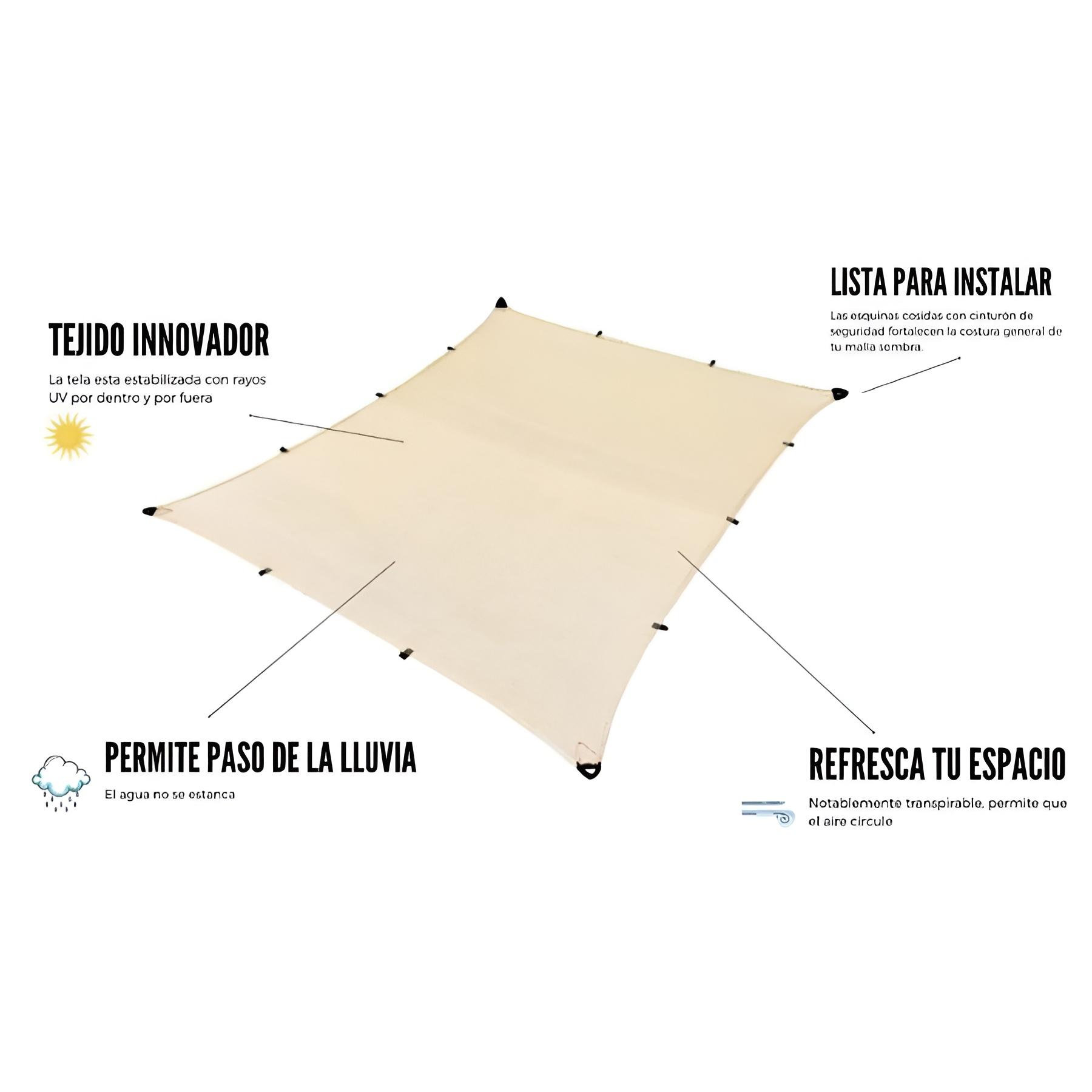 Malla Sombra 4x3 90% Beige Raschel Lista Para Colocar