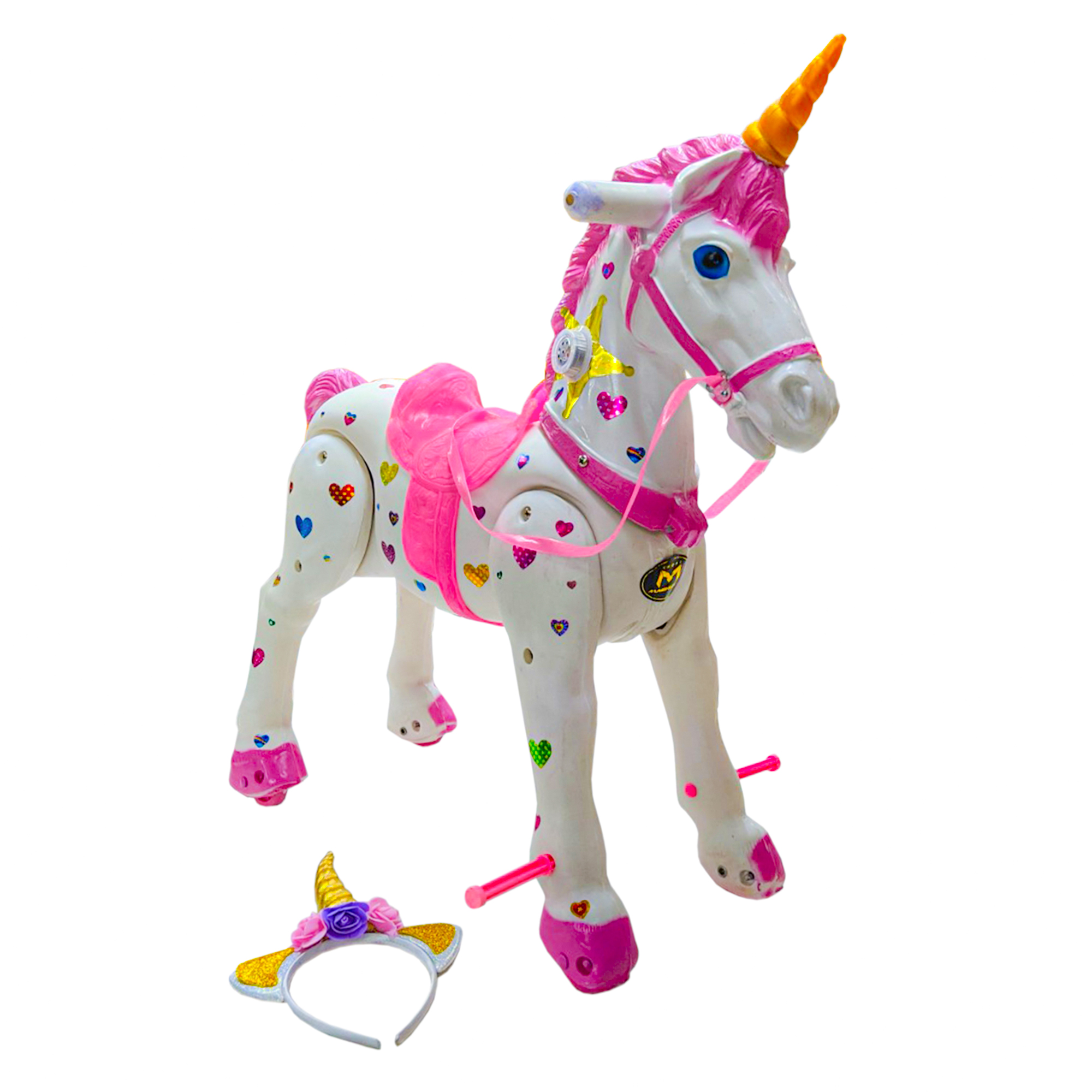 Montable Unicornio Machuka Blanco Con Sonido y Diadema.