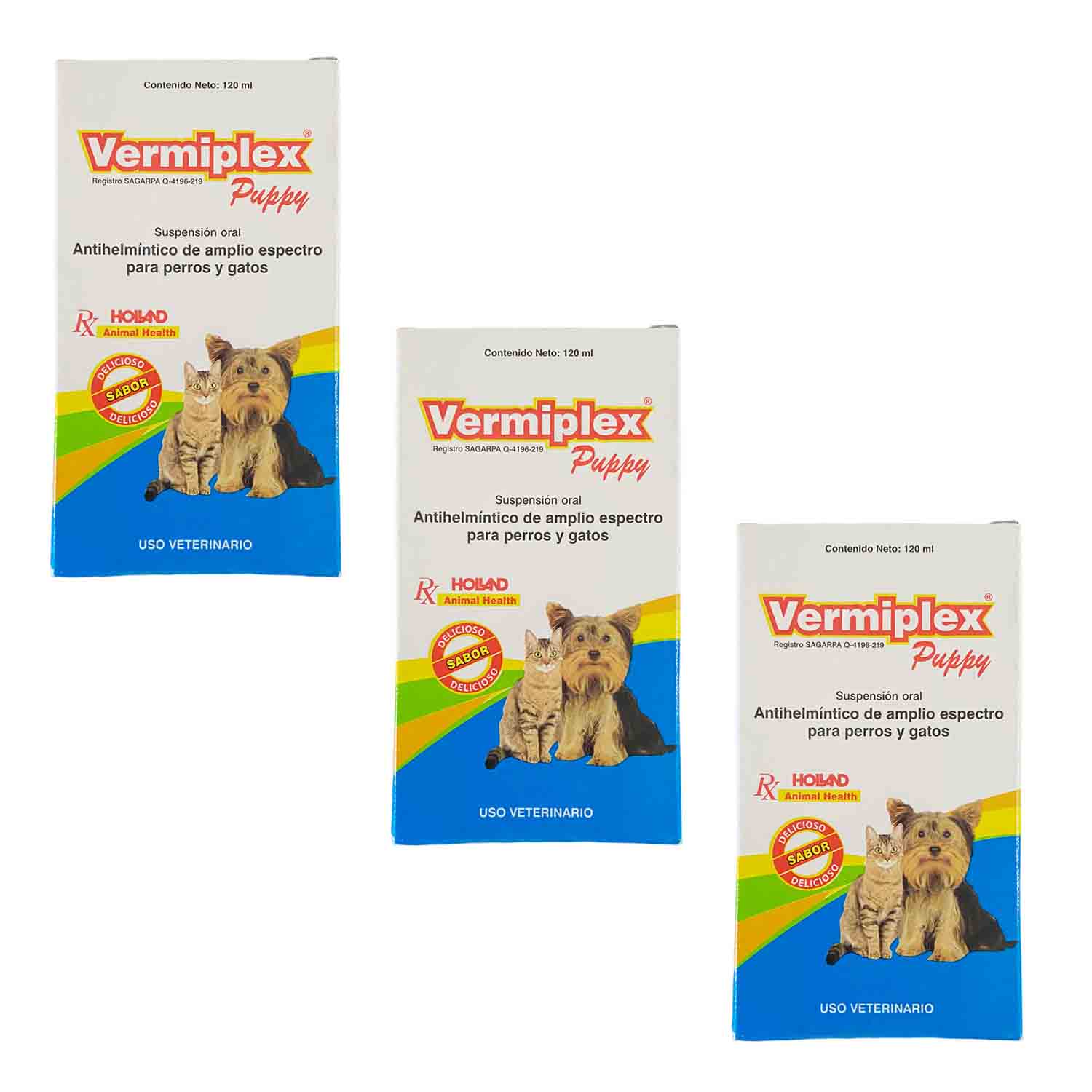 PACK 3 VERMIPLEX SUSPENSION 120 ML, DESPARASITANTE