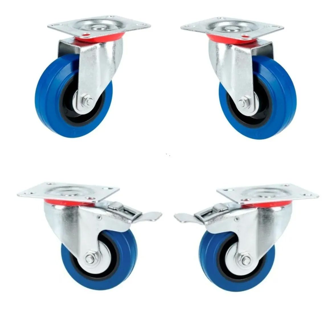 Kit De 2 Ruedas Rodaja Giratoria Y 2 Con Freno De Goma De 5 Pulgadas