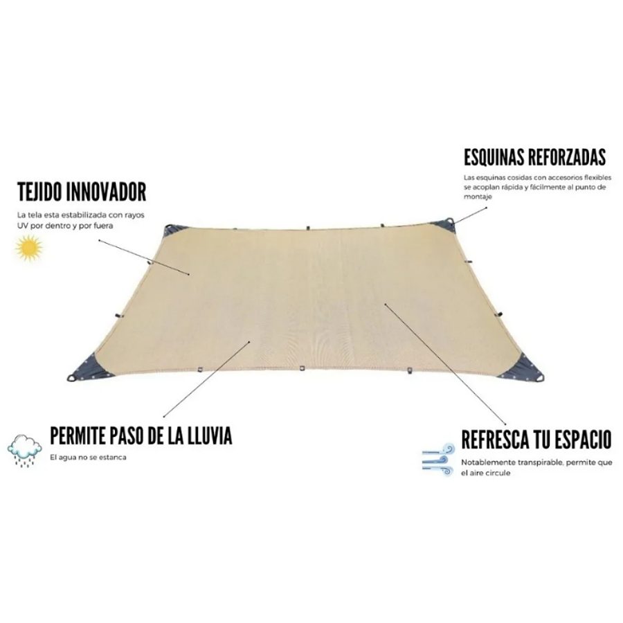 Malla Sombra 6x4 90% Beige Raschel Lista Para Colocar.