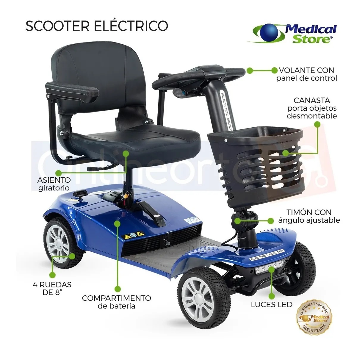 Silla De Ruedas Scooter Eléctrico 4ruedas Plegable Luz Led
