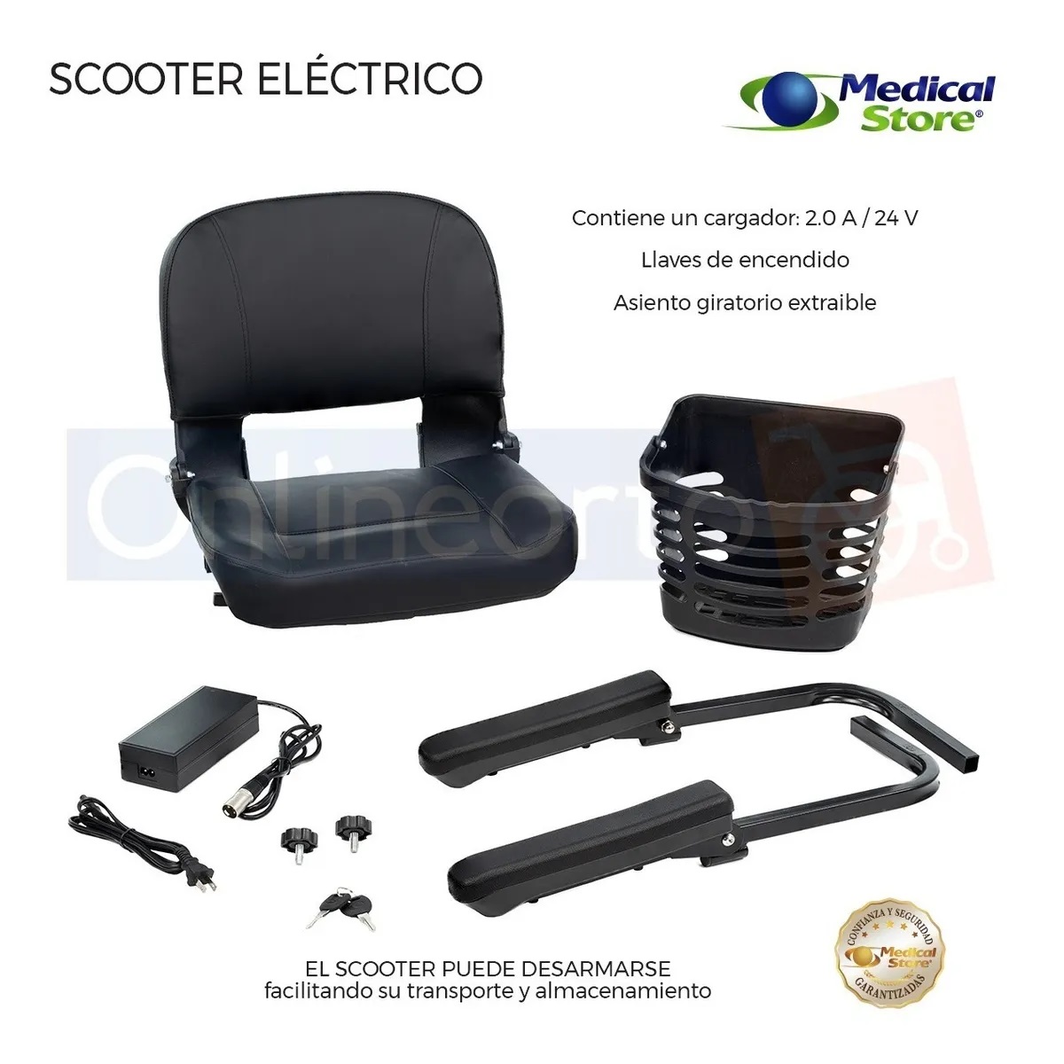 Silla De Ruedas Scooter Eléctrico 4ruedas Plegable Luz Led