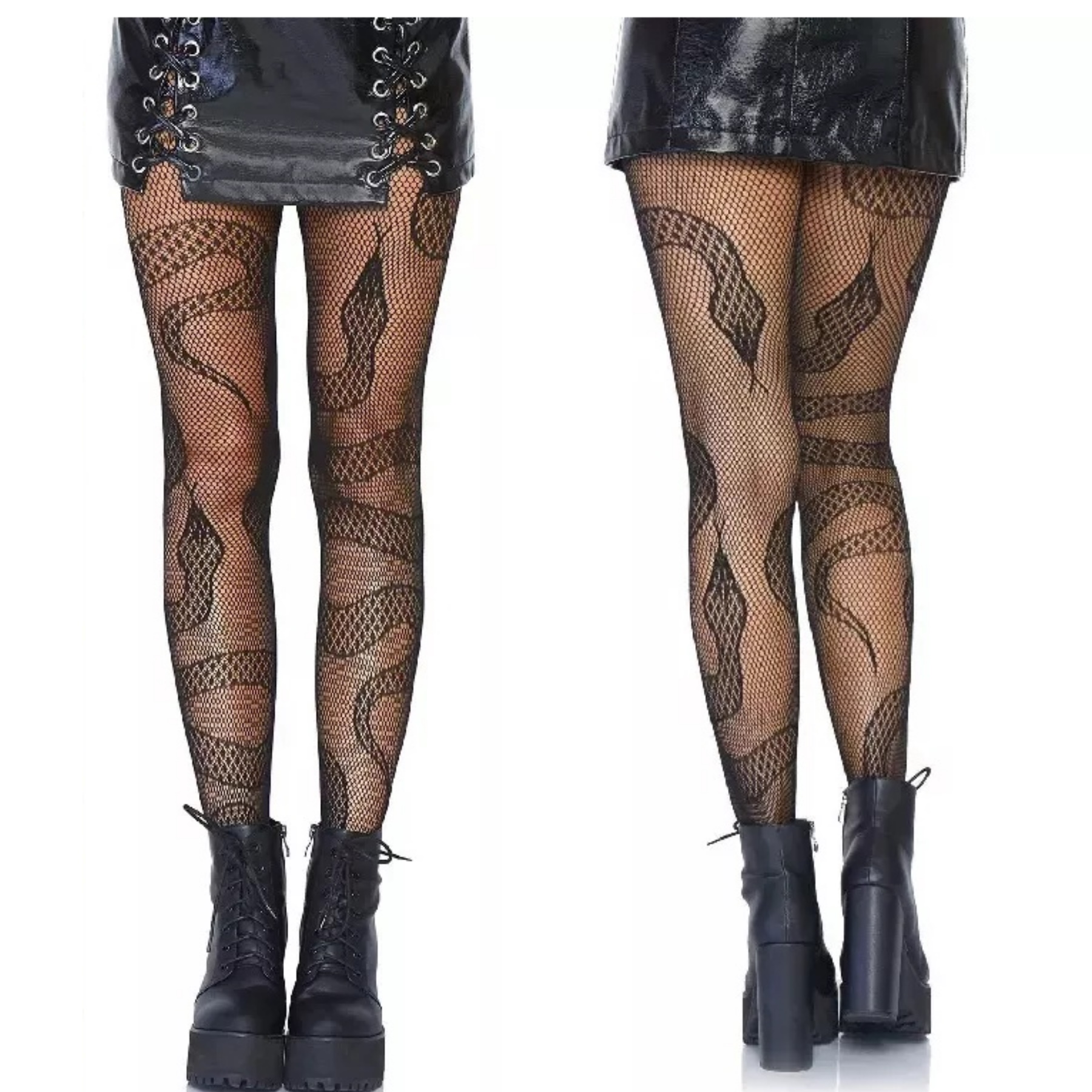 Medias De Red Diseño Serpiente Pantimedias Dark Gotico Mallas Negras Mujer Unitalla