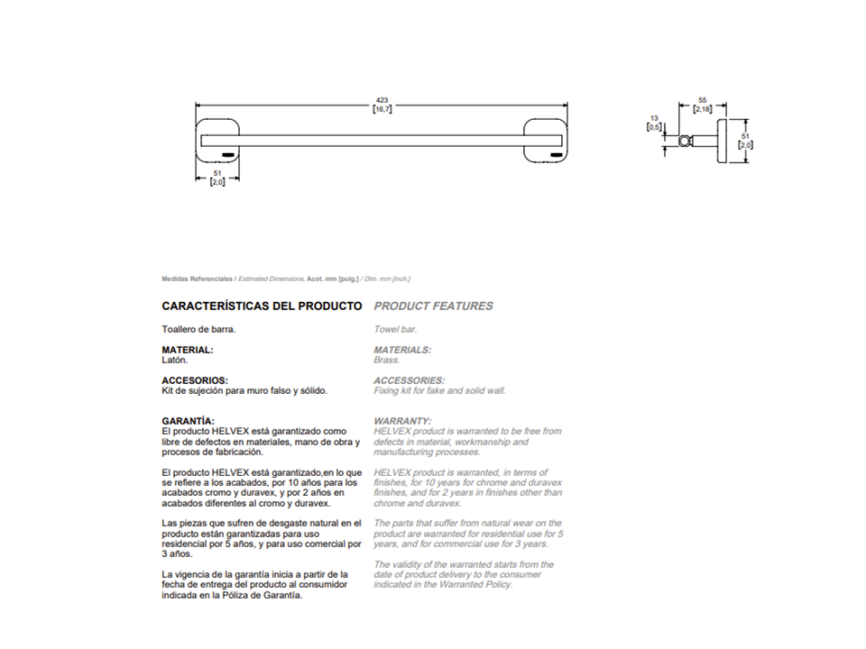 TOALLERO DE BARRA PIAZZA CROMO HELVEX.